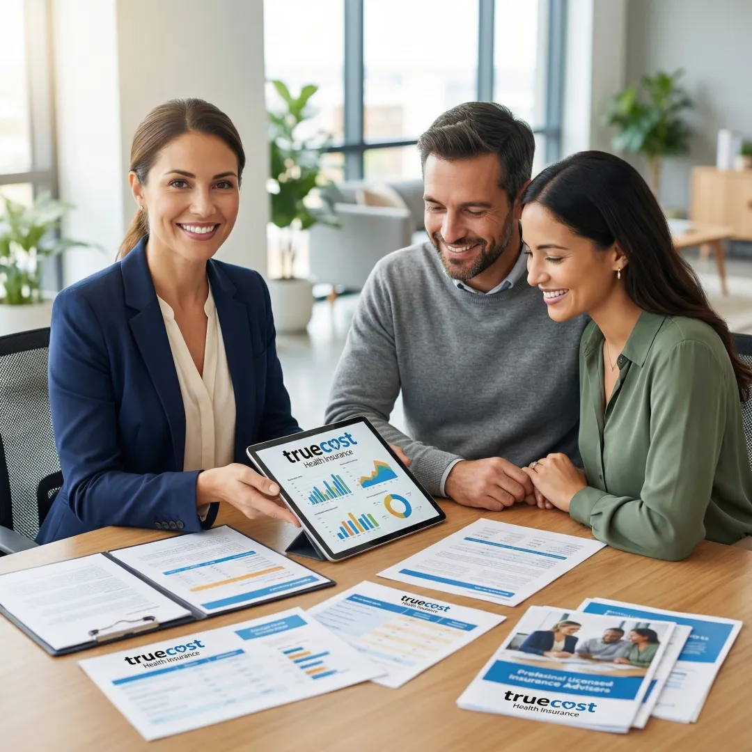 Insurance advisor presenting customized plan options to satisfied client