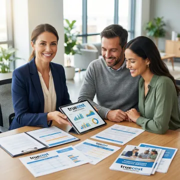 Insurance advisor presenting customized plan options to satisfied client