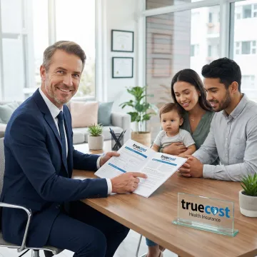 Insurance advisor consulting with family about healthcare coverage options