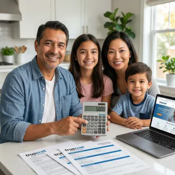 Happy family reviewing affordable health insurance documents