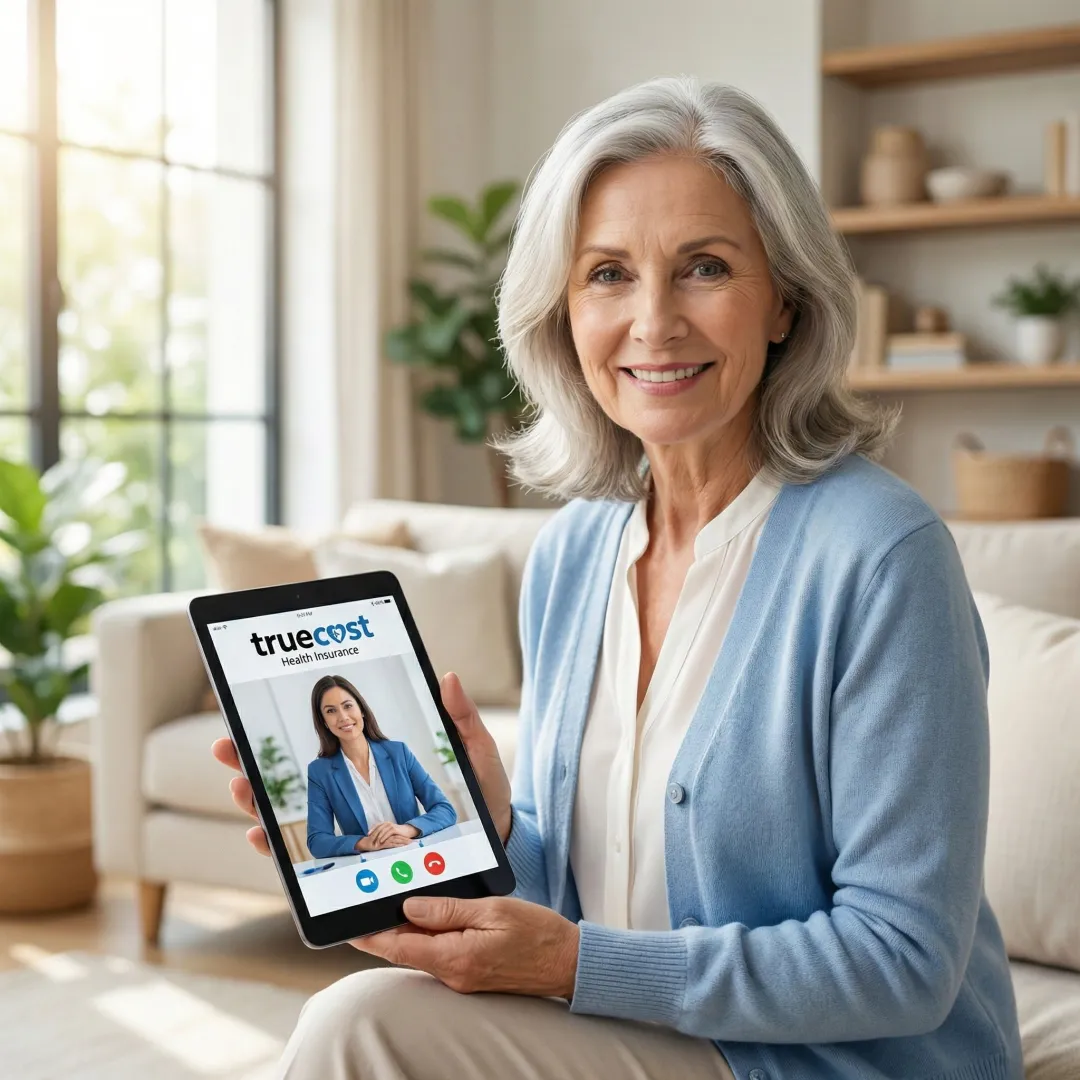 Senior woman smiling during video consultation with healthcare advisor