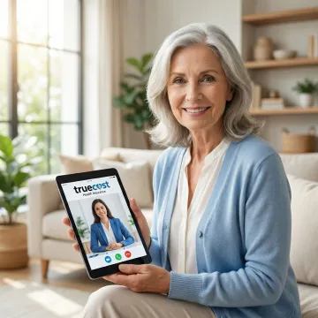 Senior woman smiling during video consultation with healthcare advisor