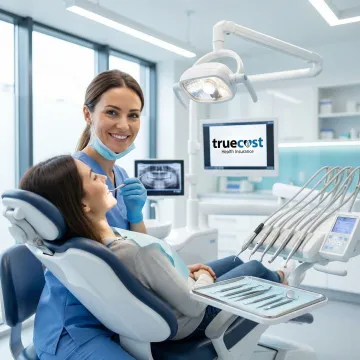 Dental professional examining patient with modern equipment showing comprehensive care