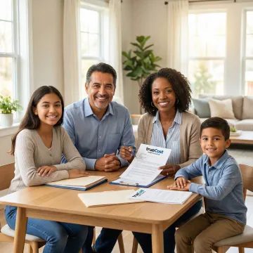 Happy family reviewing affordable health insurance options with preventive care benefits