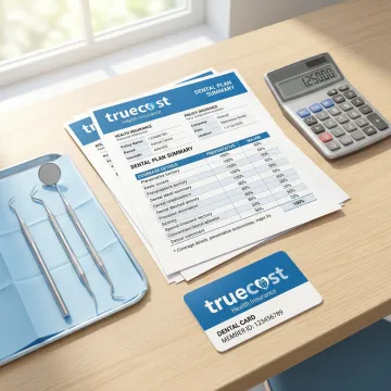 Dental tools and insurance paperwork with calculator