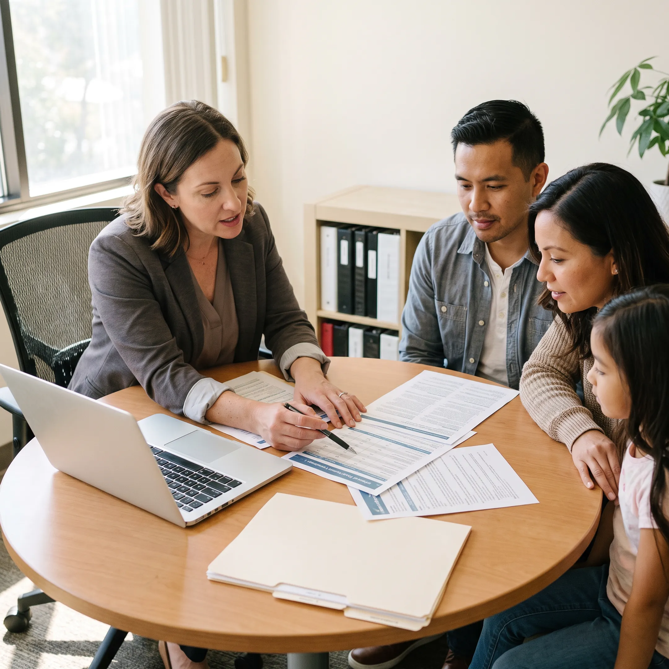Advisor discussing dental insurance options with a family