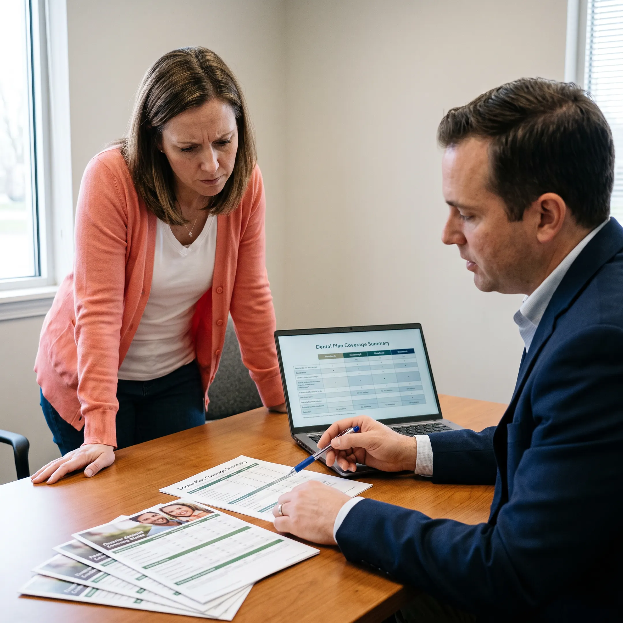 Person comparing dental insurance plan documents