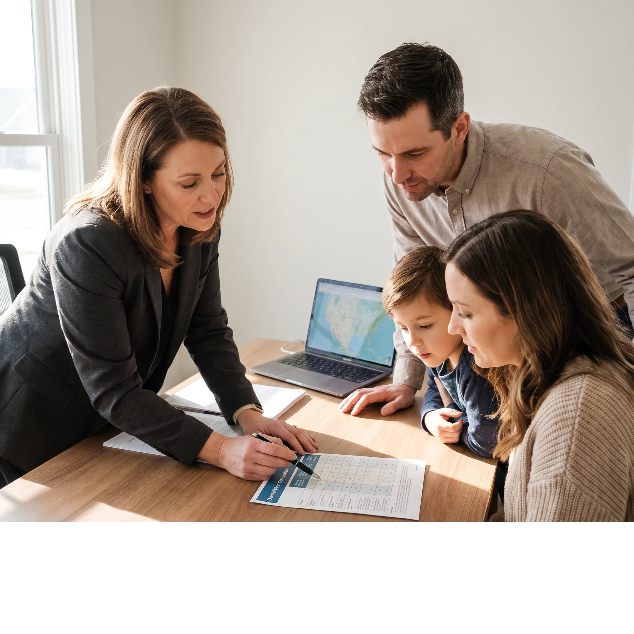 Advisor helping a Michigan family compare dental insurance plans
