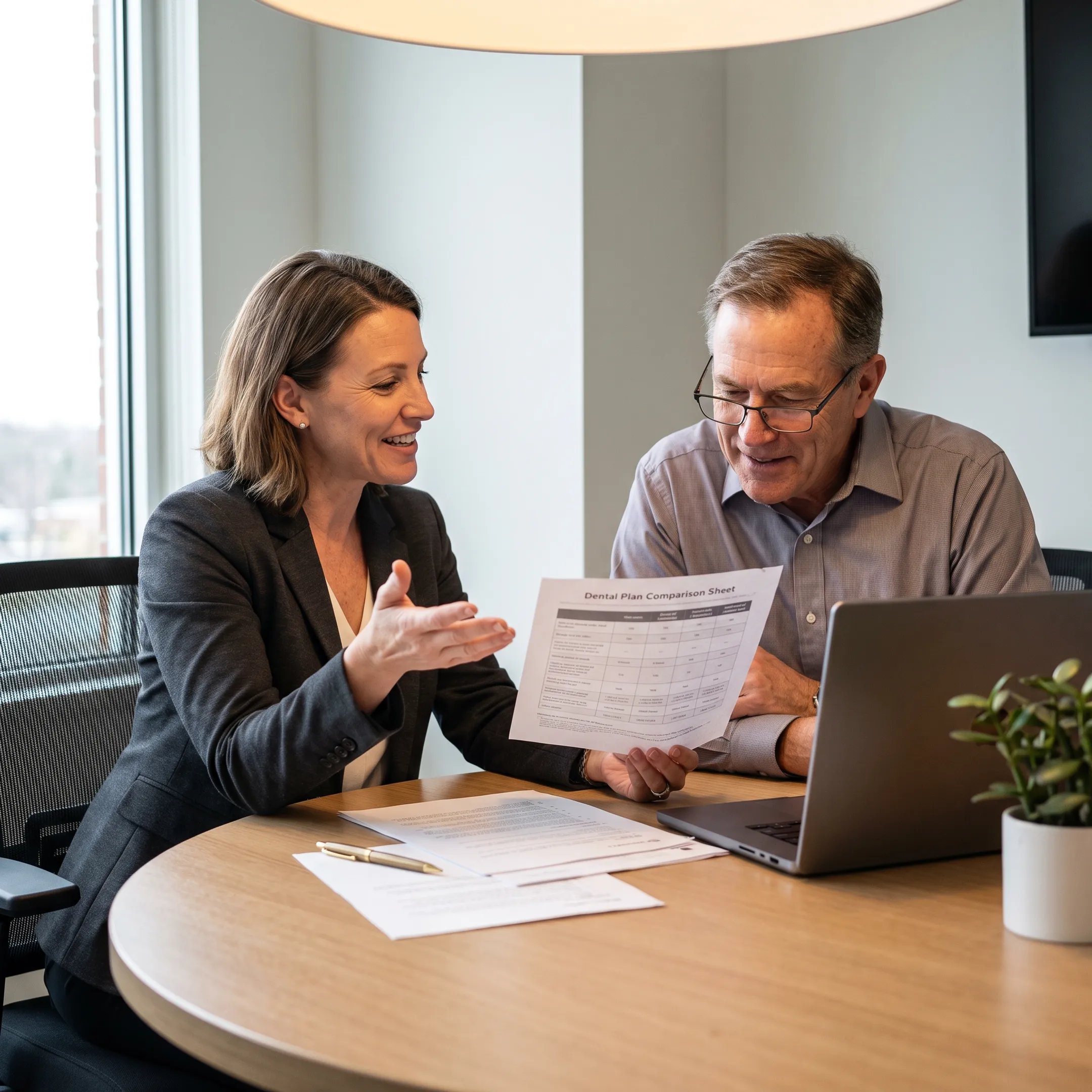 Advisor explaining dental plan coverage to a client