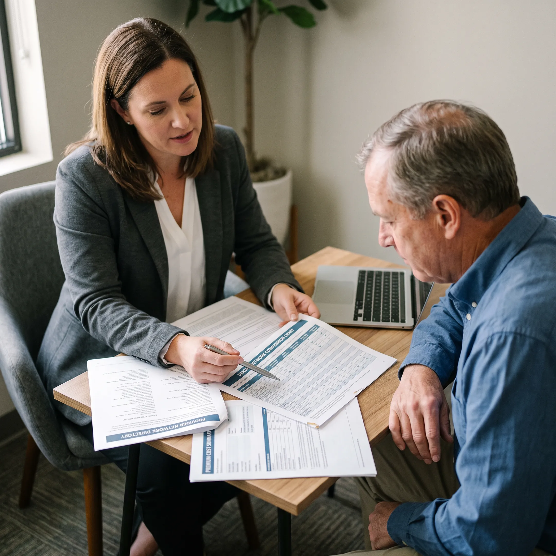 Insurance advisor comparing dental coverage plans