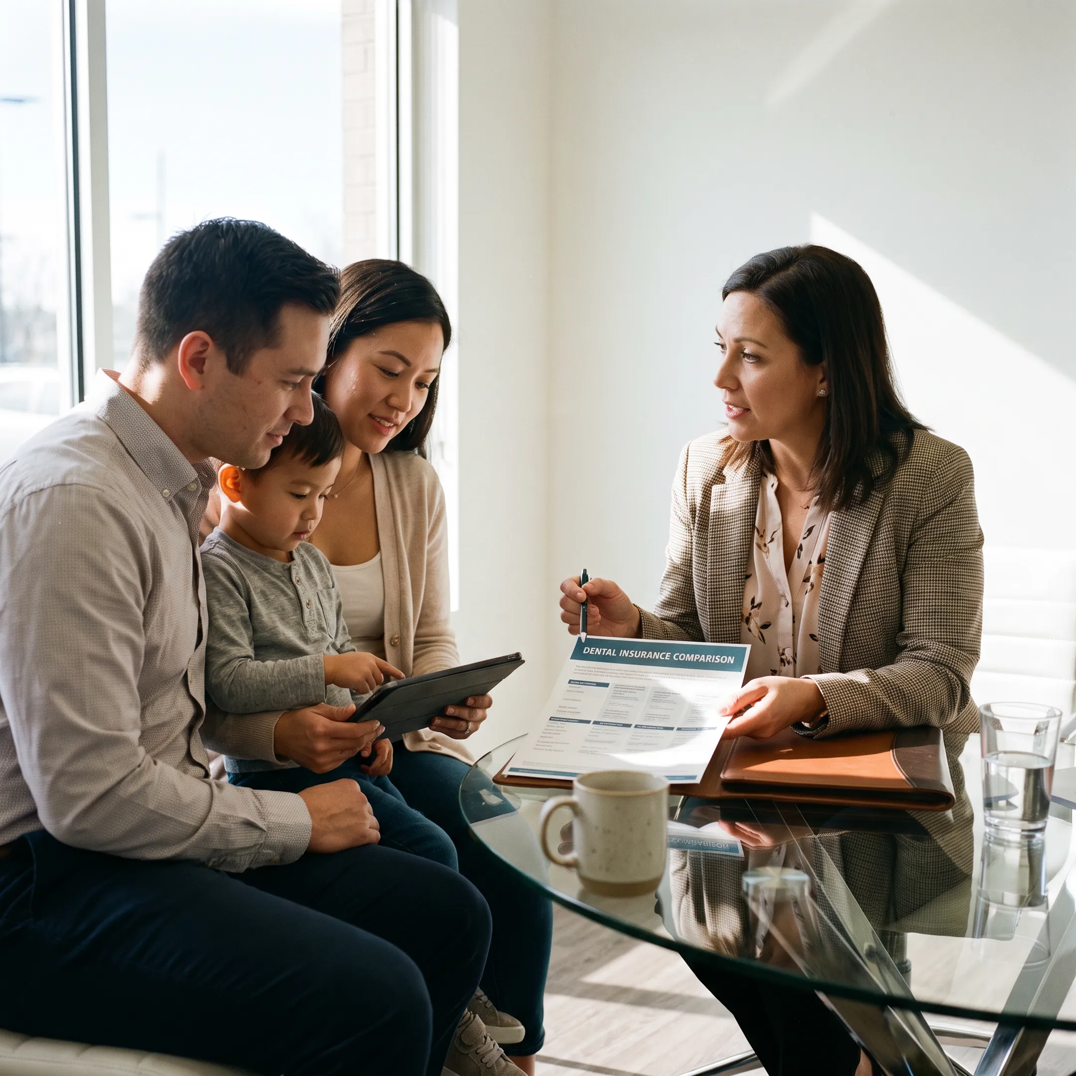 Advisor explaining dental insurance options to a family