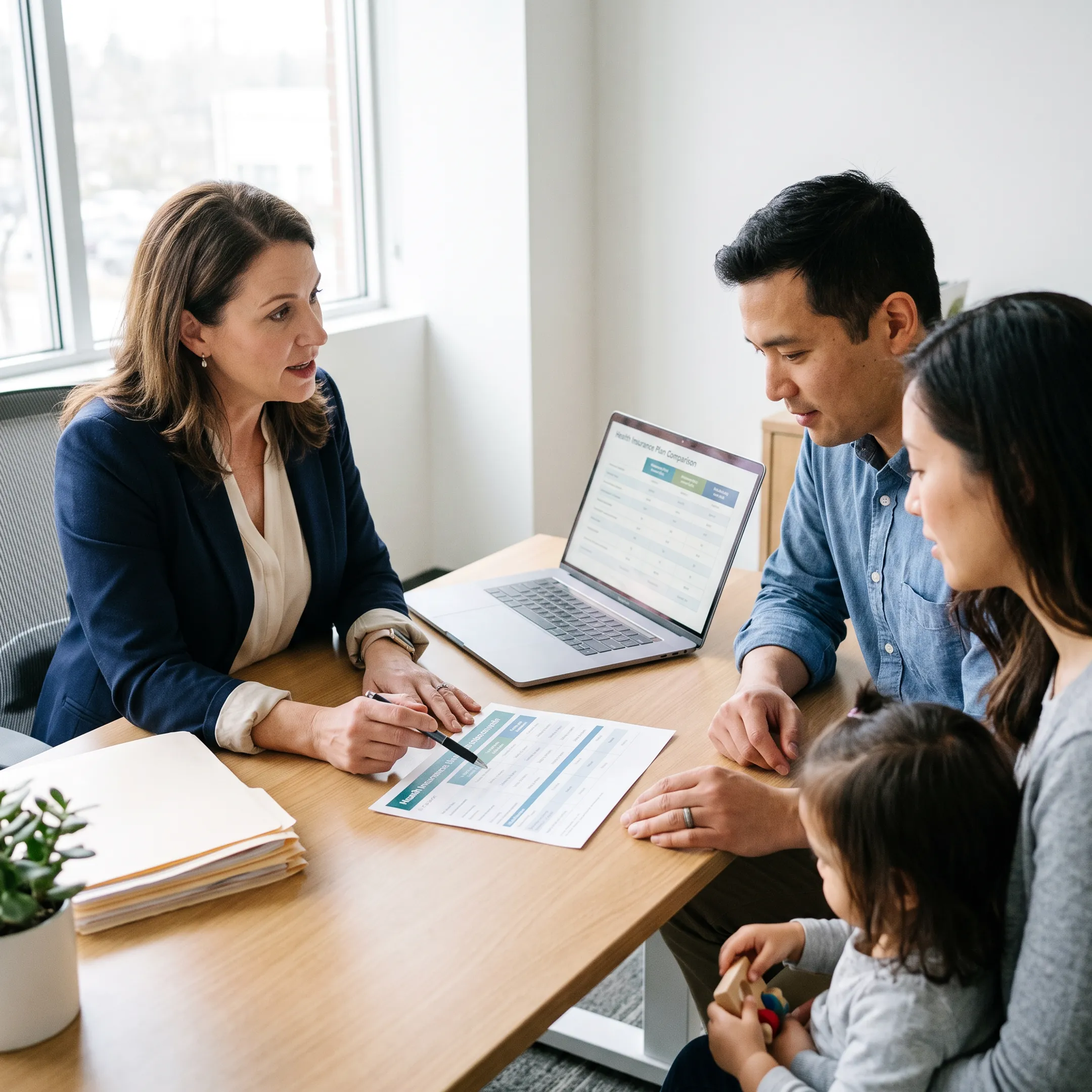 Advisor discussing dental insurance options with a family