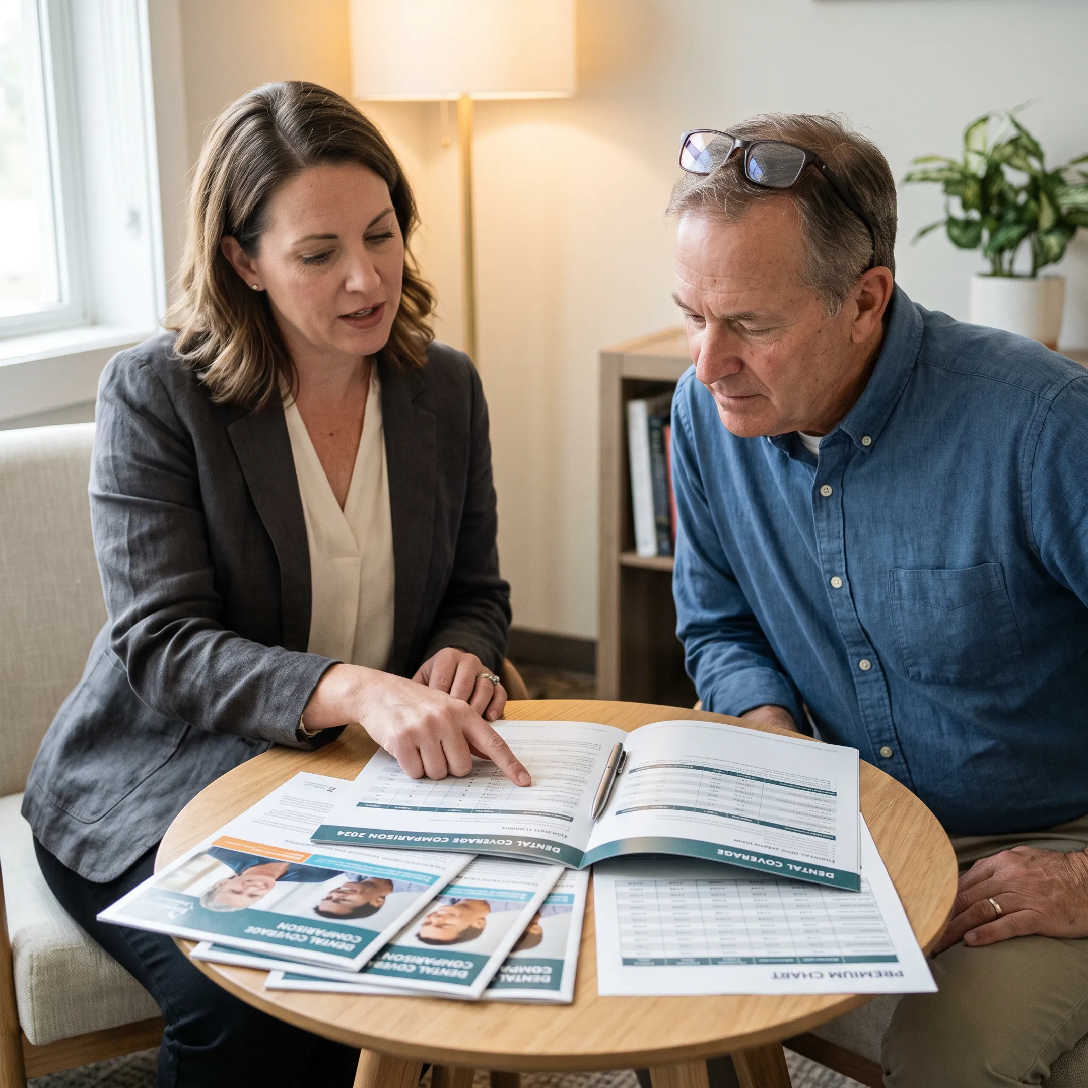 Insurance advisor comparing dental coverage options