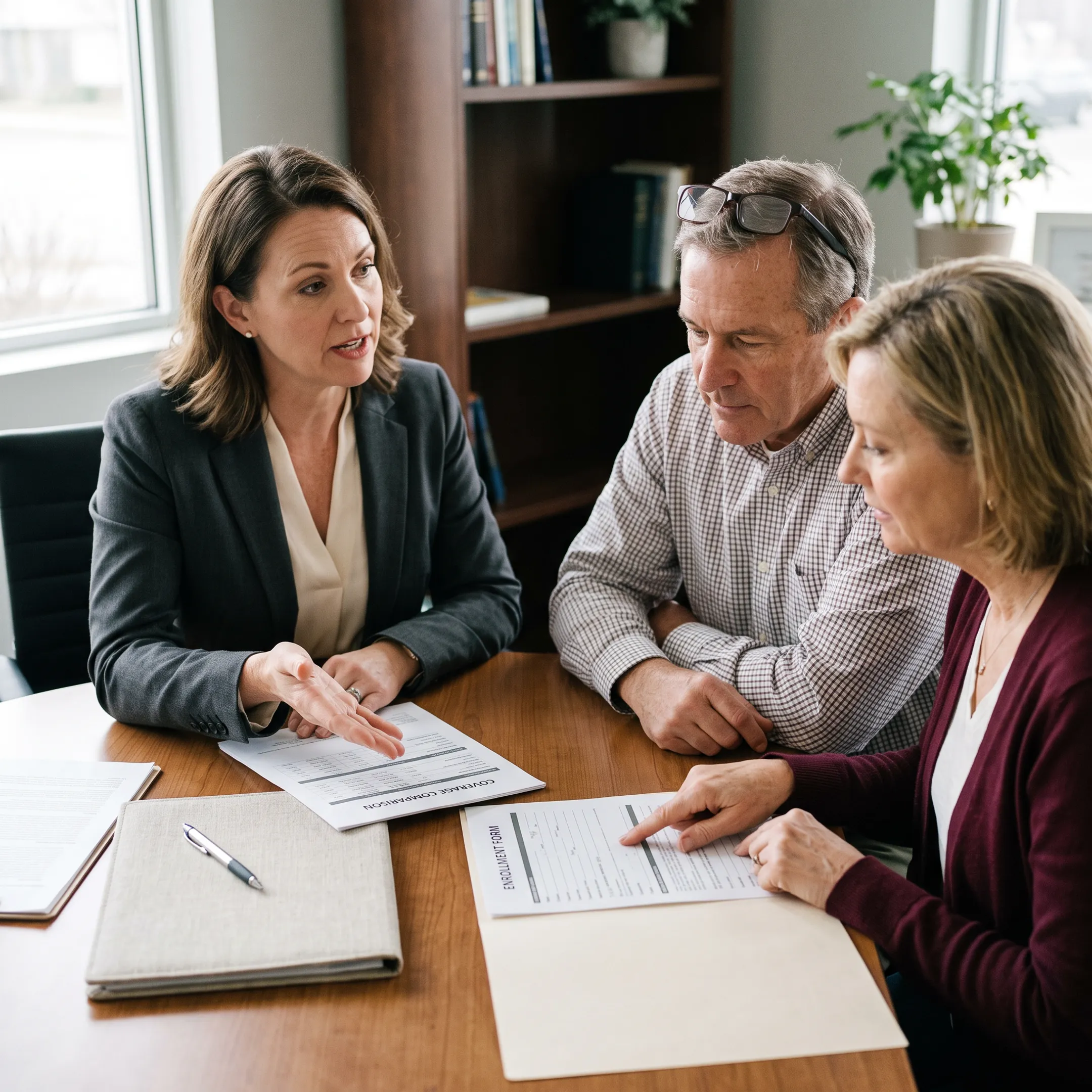 Advisor explaining dental insurance benefits to a Tennessee couple