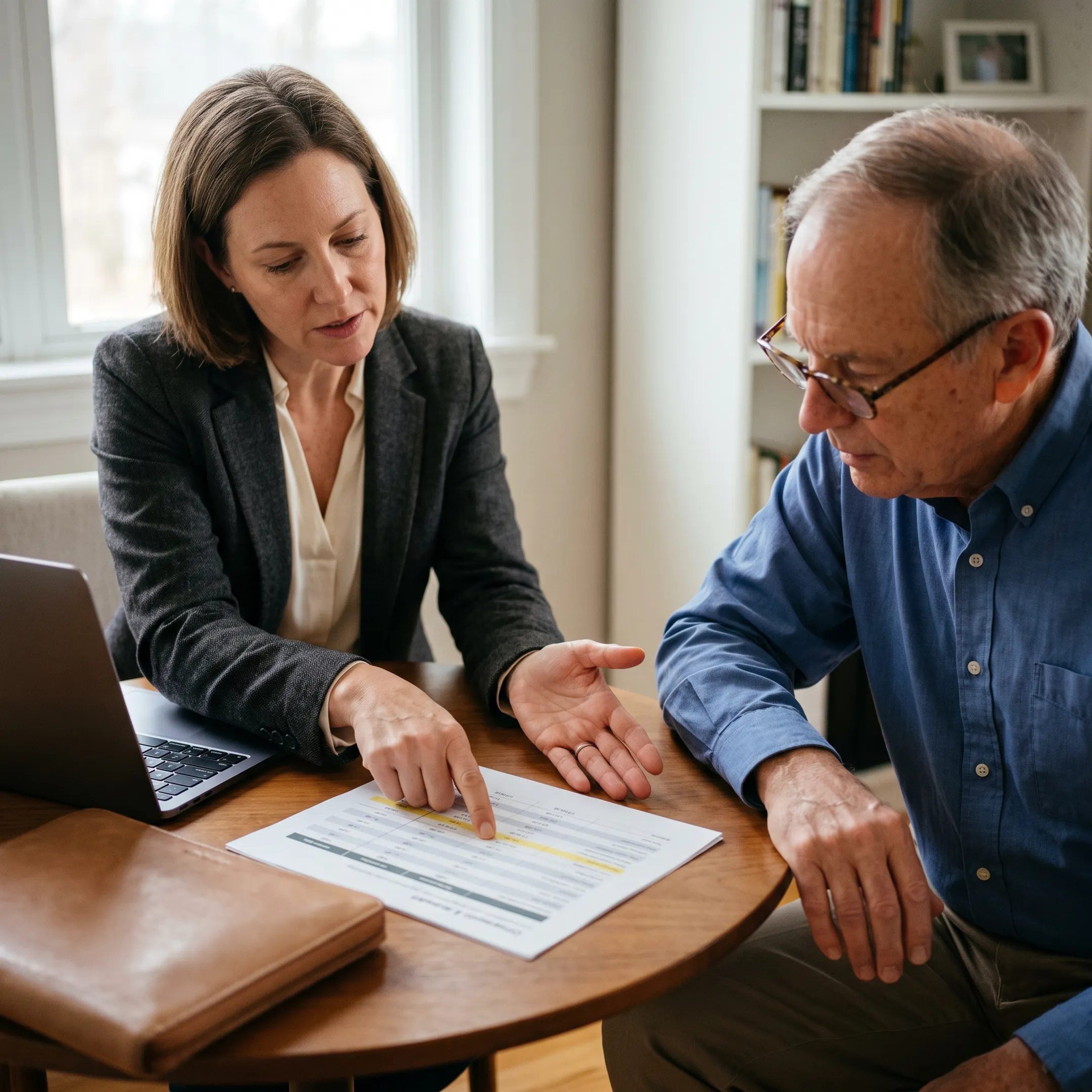 Advisor explaining dental insurance benefits to a senior