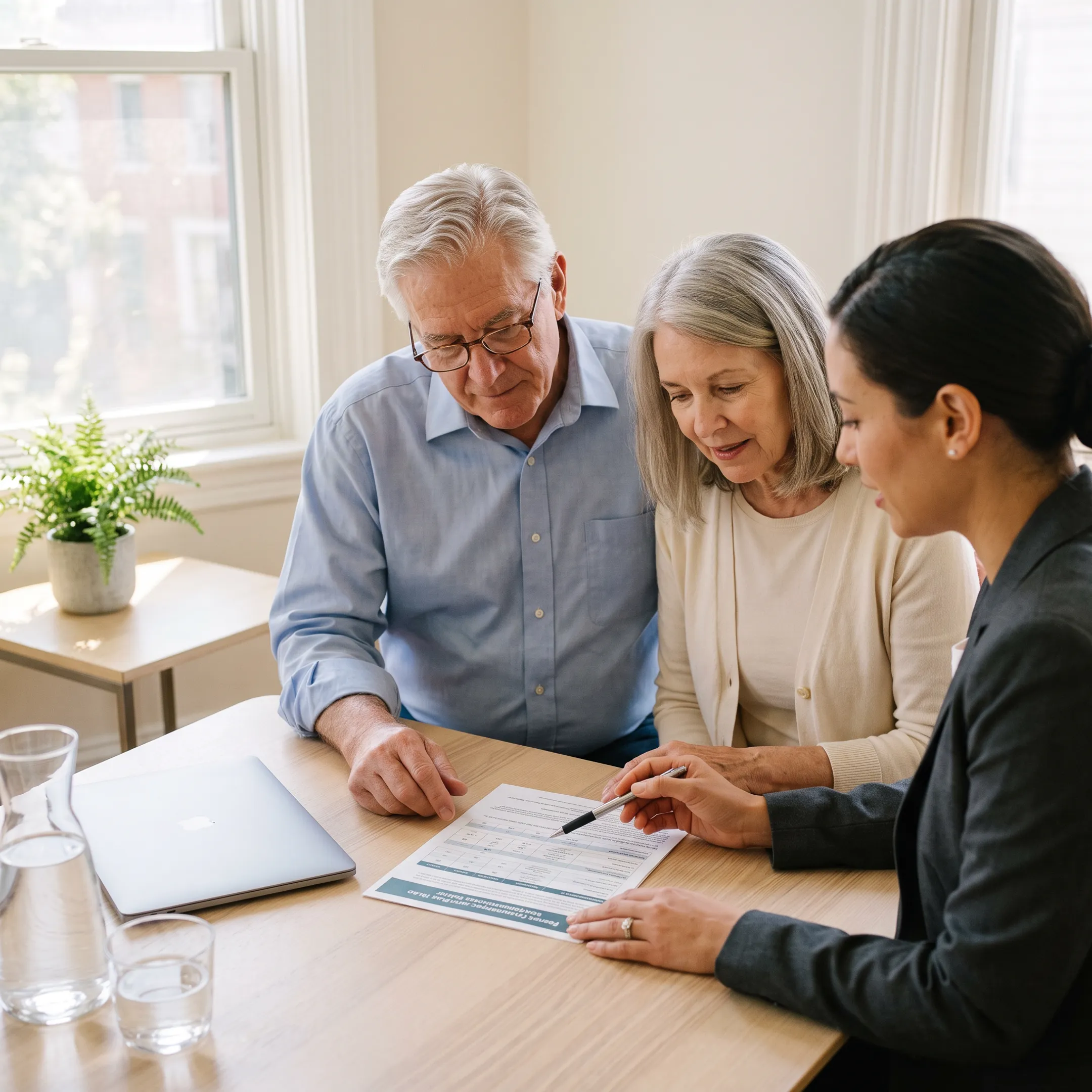 Senior reviewing dental insurance options with an advisor
