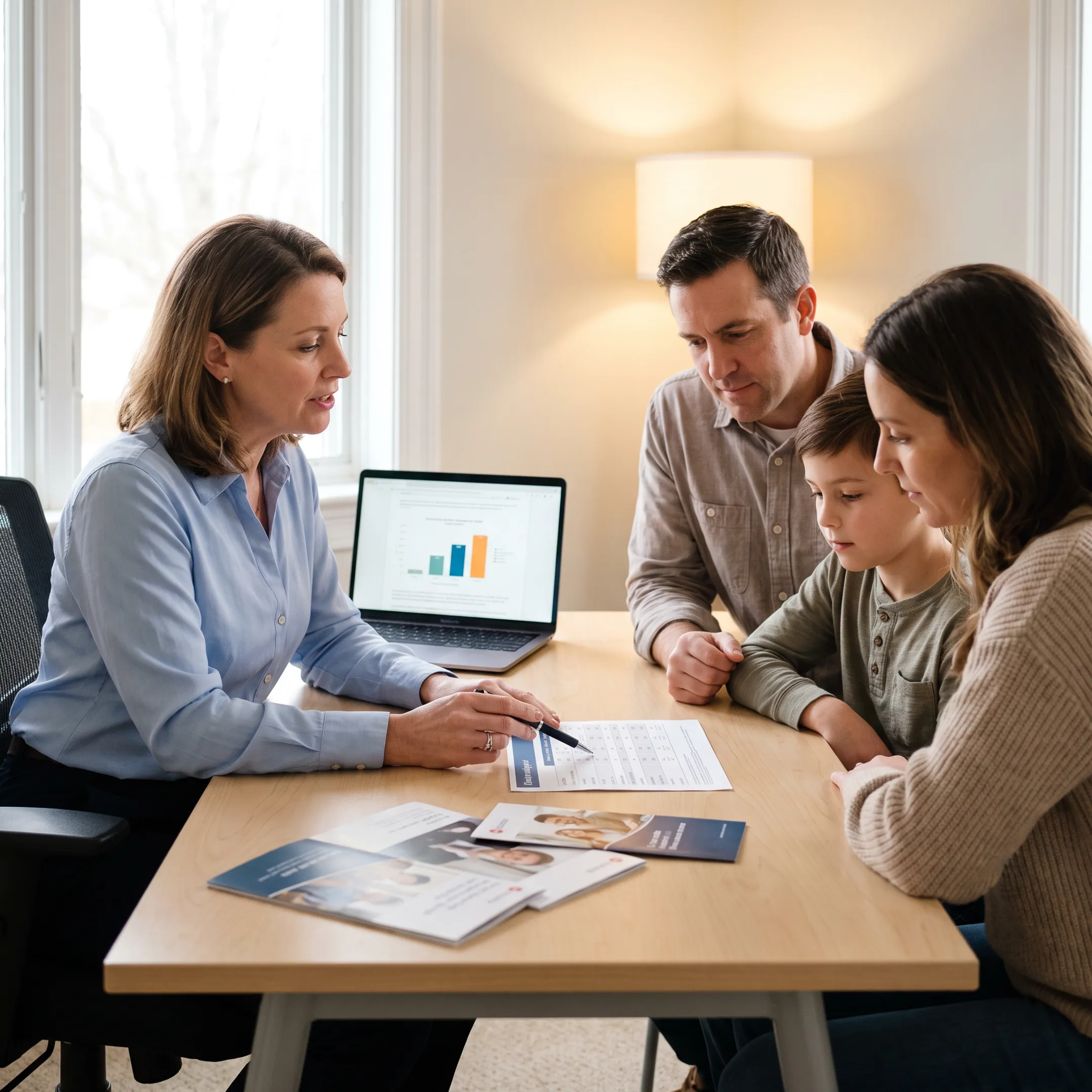 Advisor explaining dental insurance options to a Colorado family