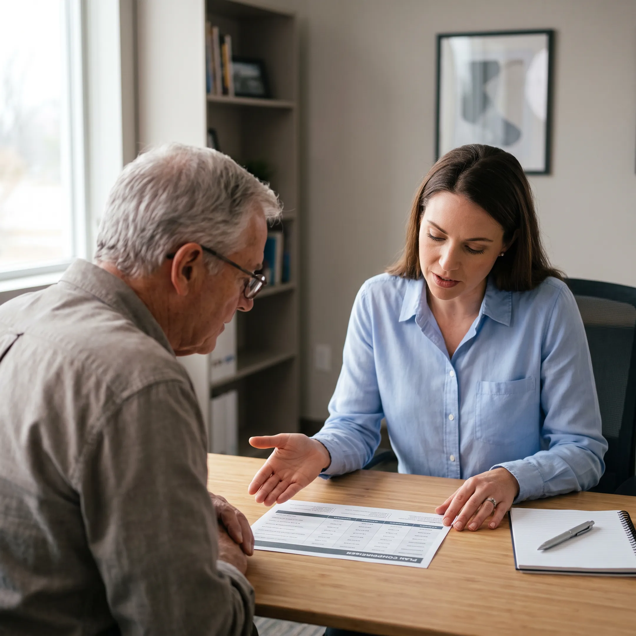 Advisor explaining dental plan options to a senior