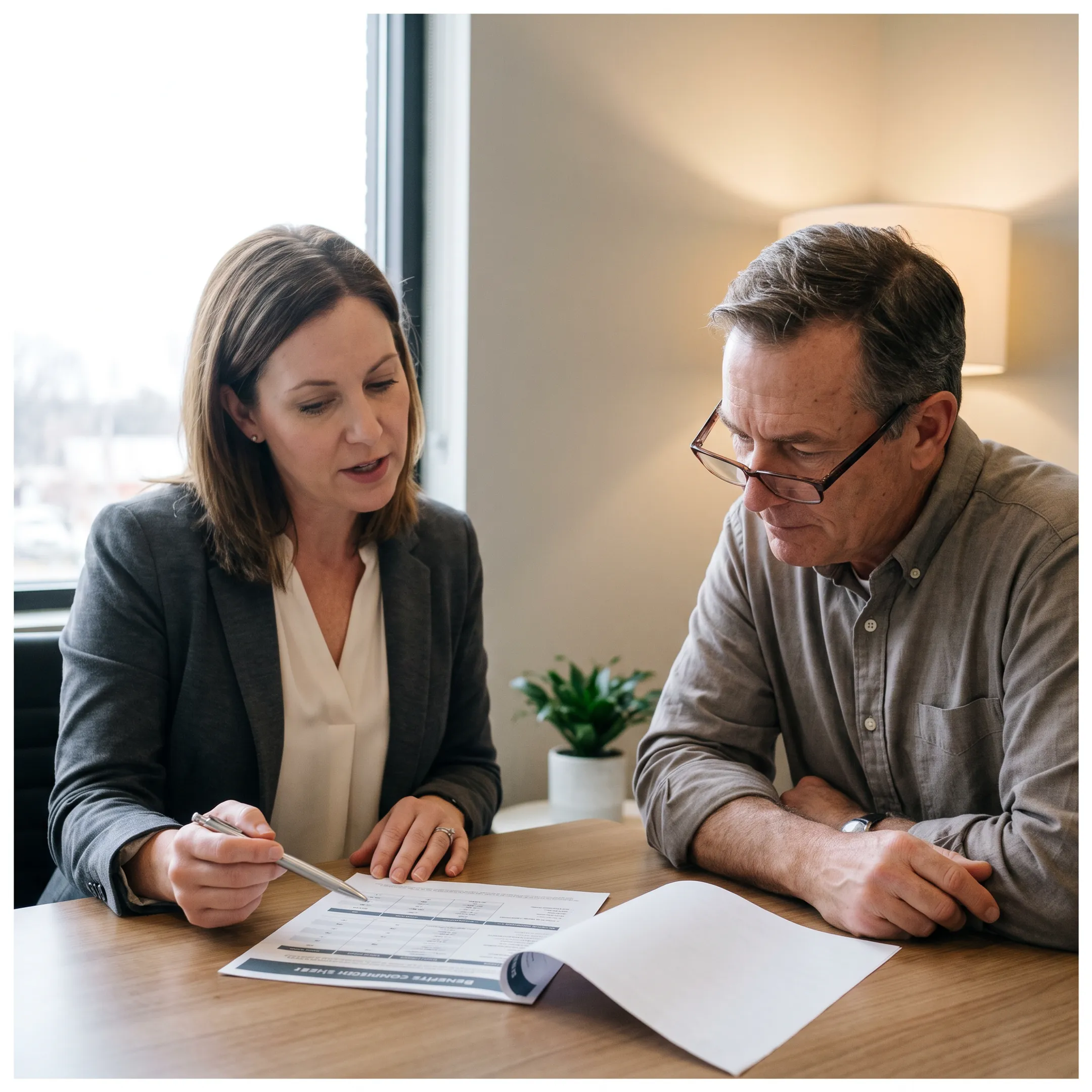 Customer reviewing dental insurance coverage choices with an advisor