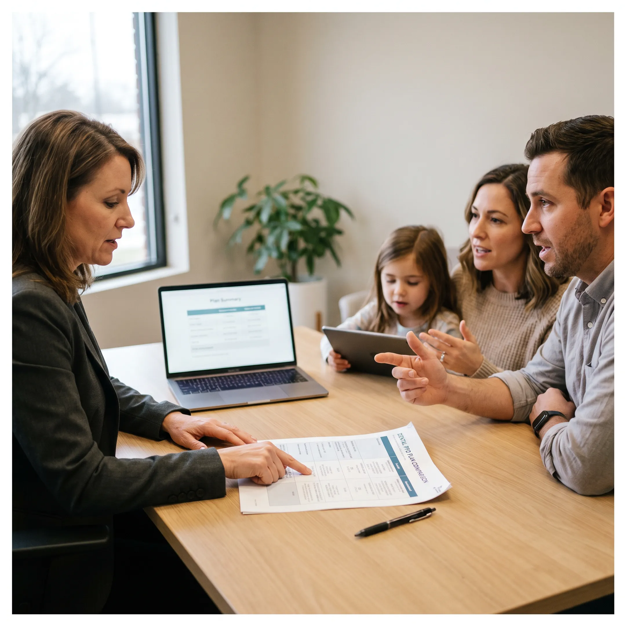 Advisor helping an Ohio family compare dental insurance plans