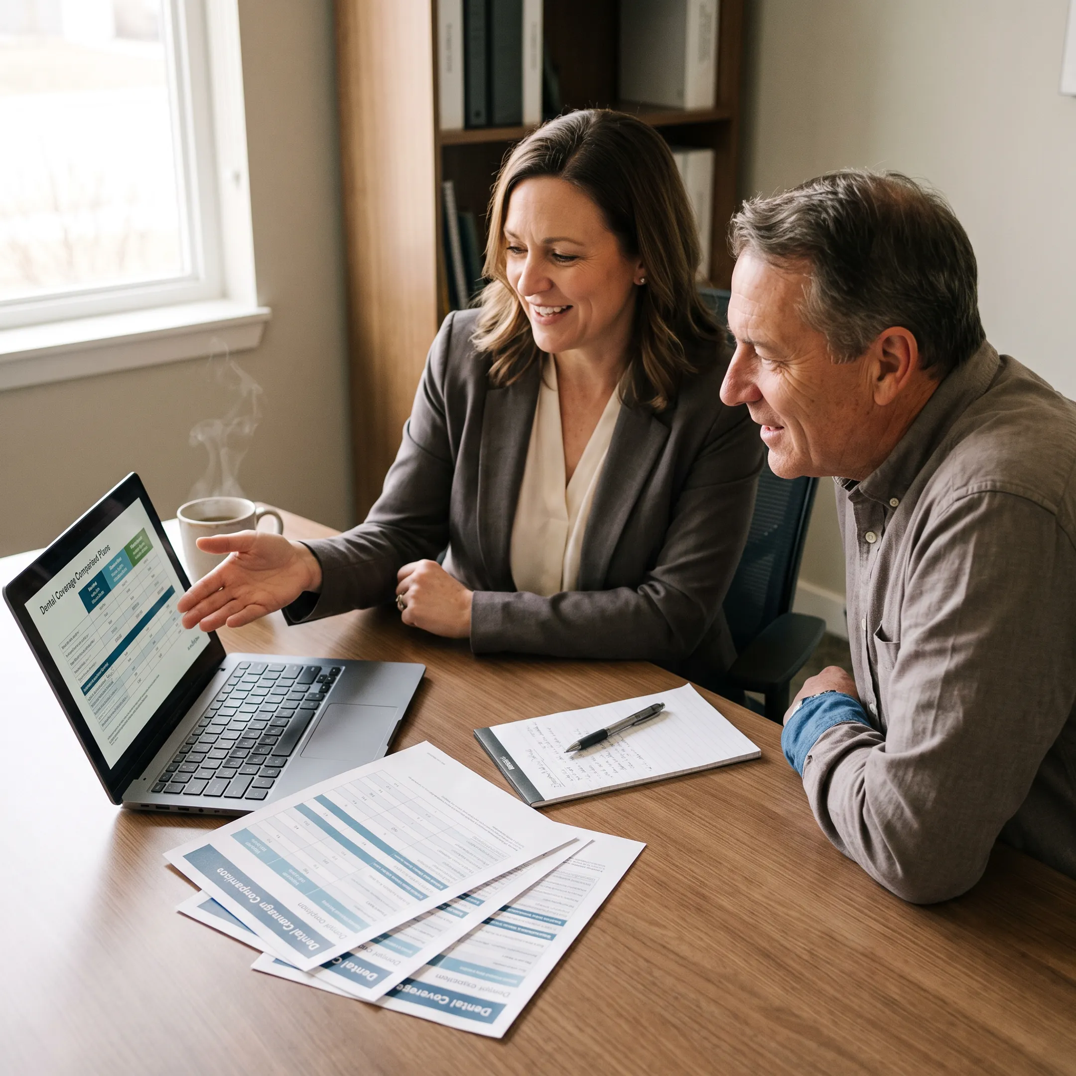 Customer reviewing dental insurance choices with an advisor