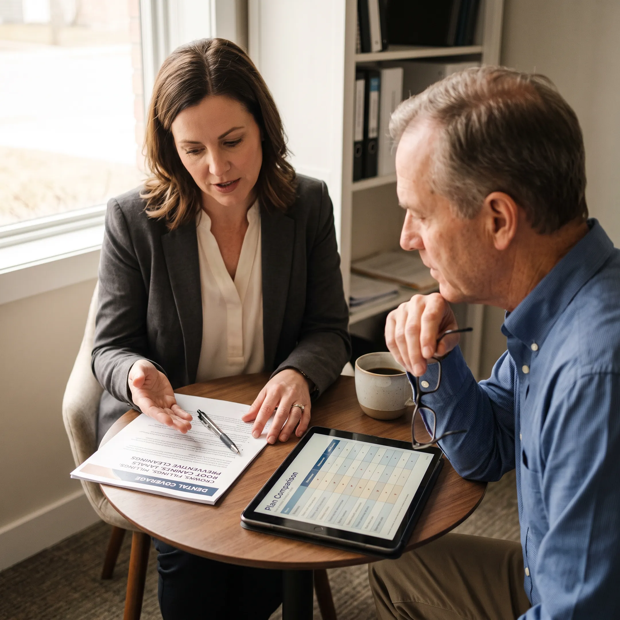Dental insurance advisor discussing major treatment benefits