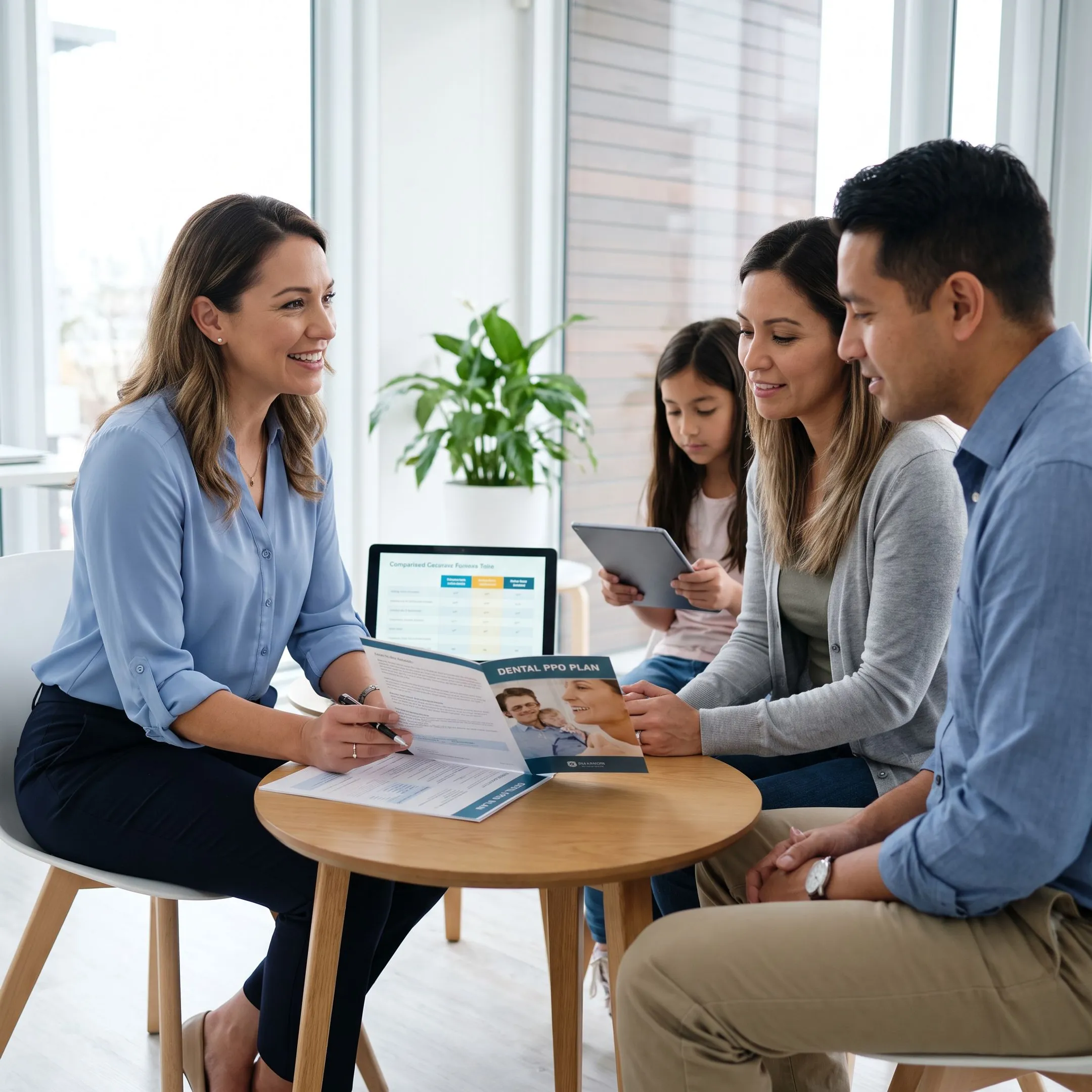 Family reviewing dental insurance options with an advisor