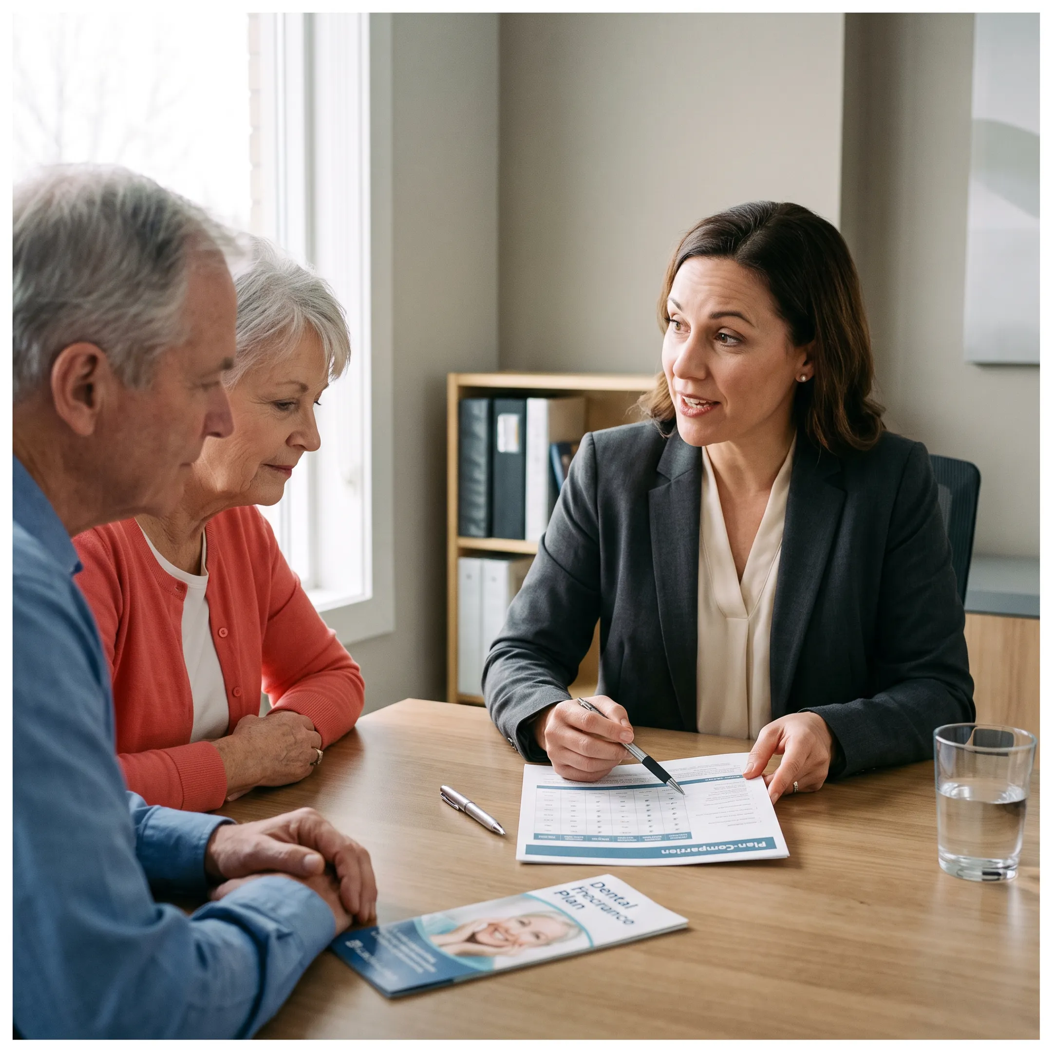 Advisor explaining dental insurance options to a couple