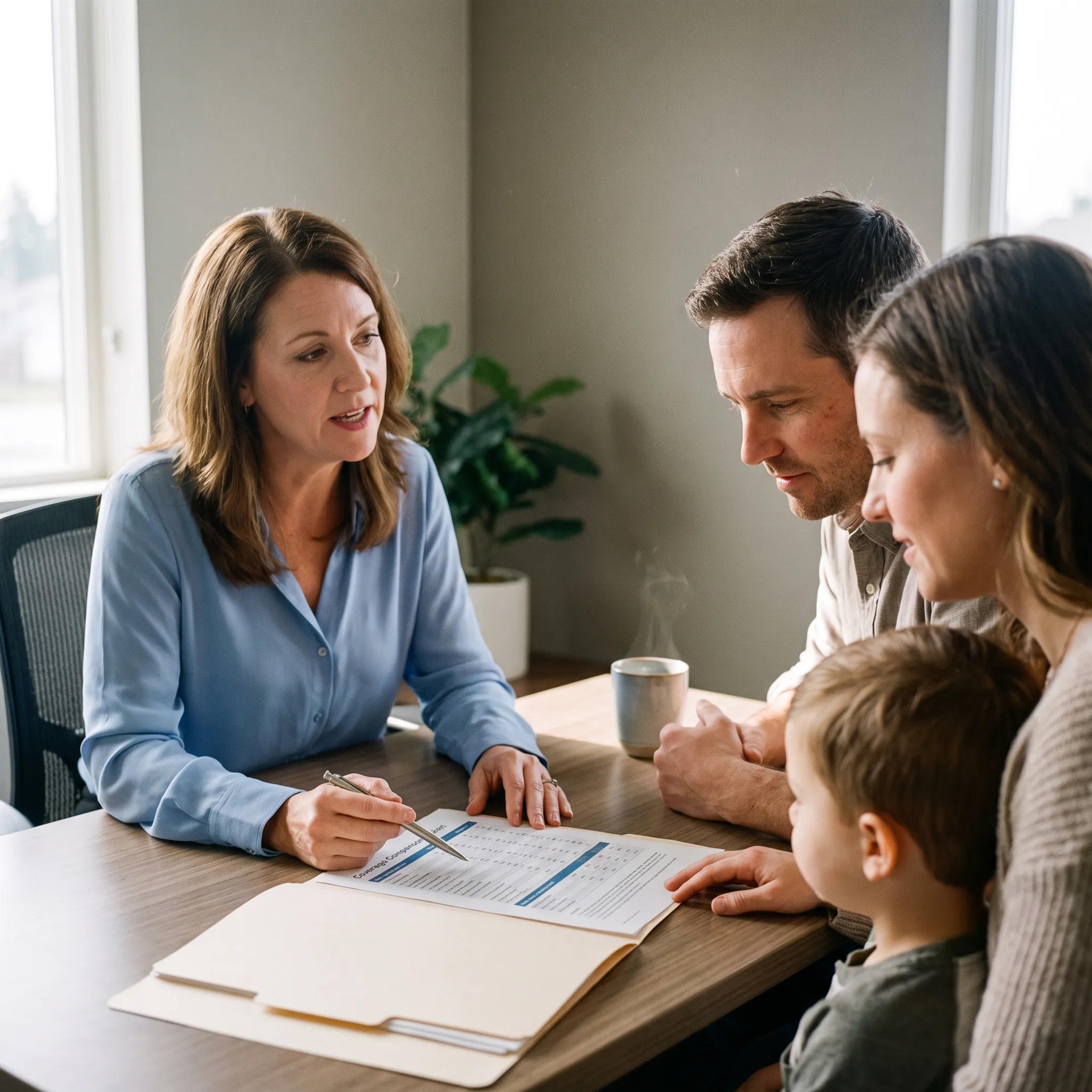 Family reviewing dental insurance options with an advisor