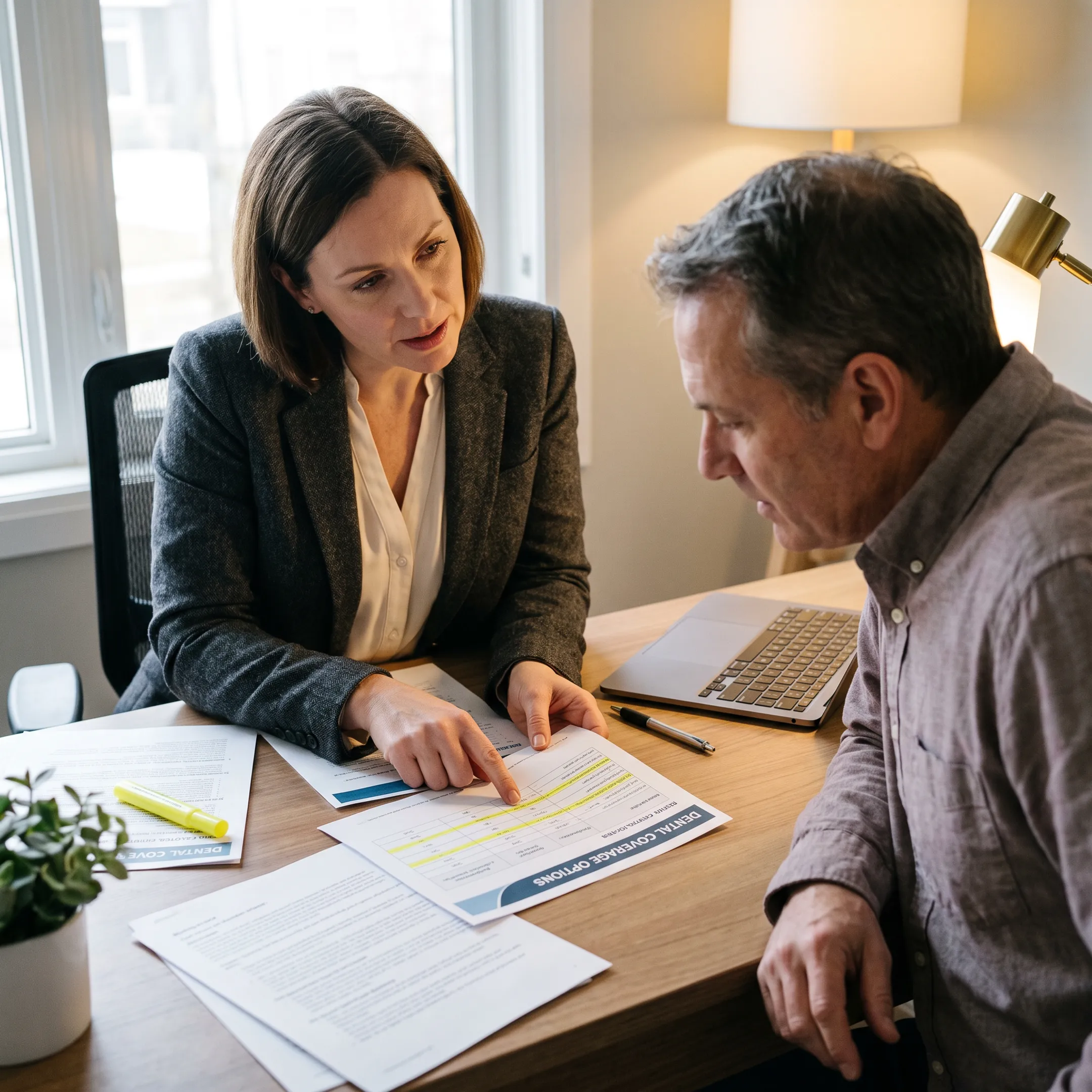 Advisor comparing dental insurance plans with a client