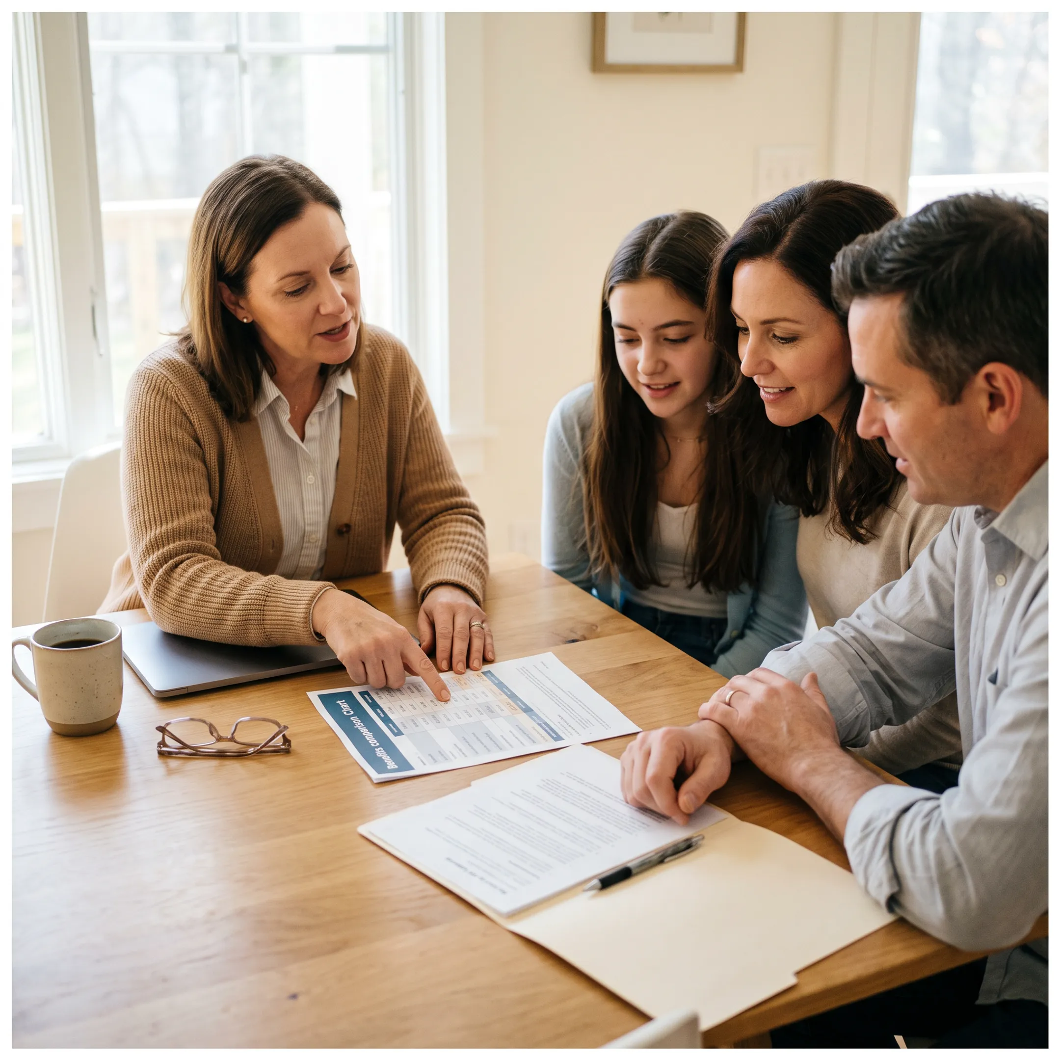 Family reviewing dental insurance options with an advisor