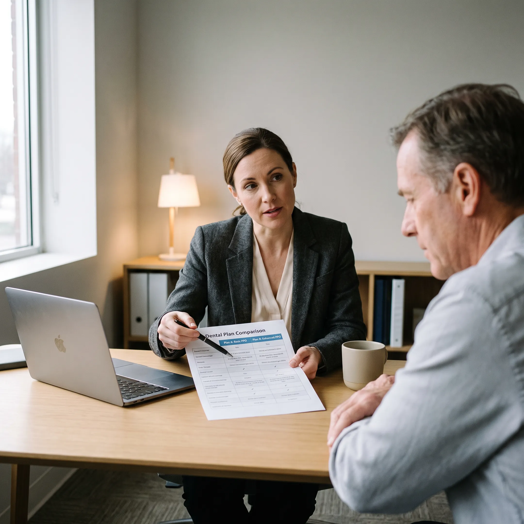 Advisor explaining dental insurance coverage options
