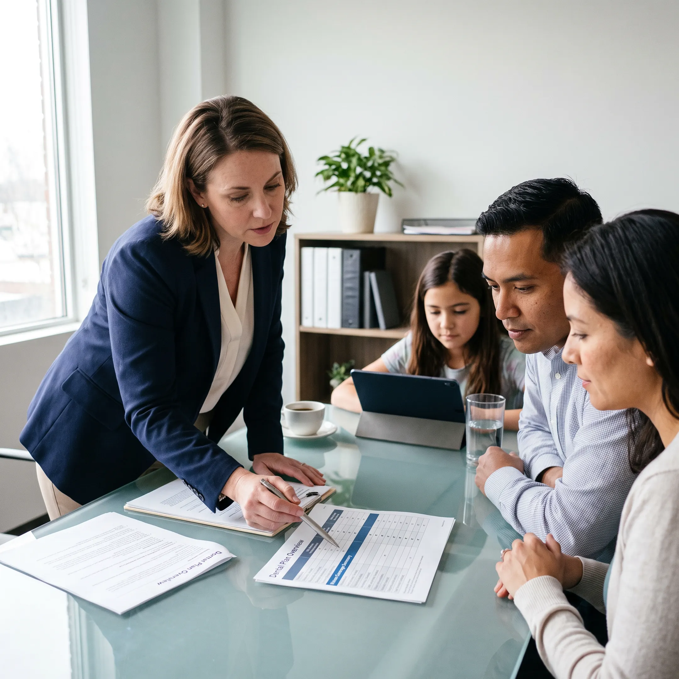 Advisor discussing dental and vision insurance options with a New York family