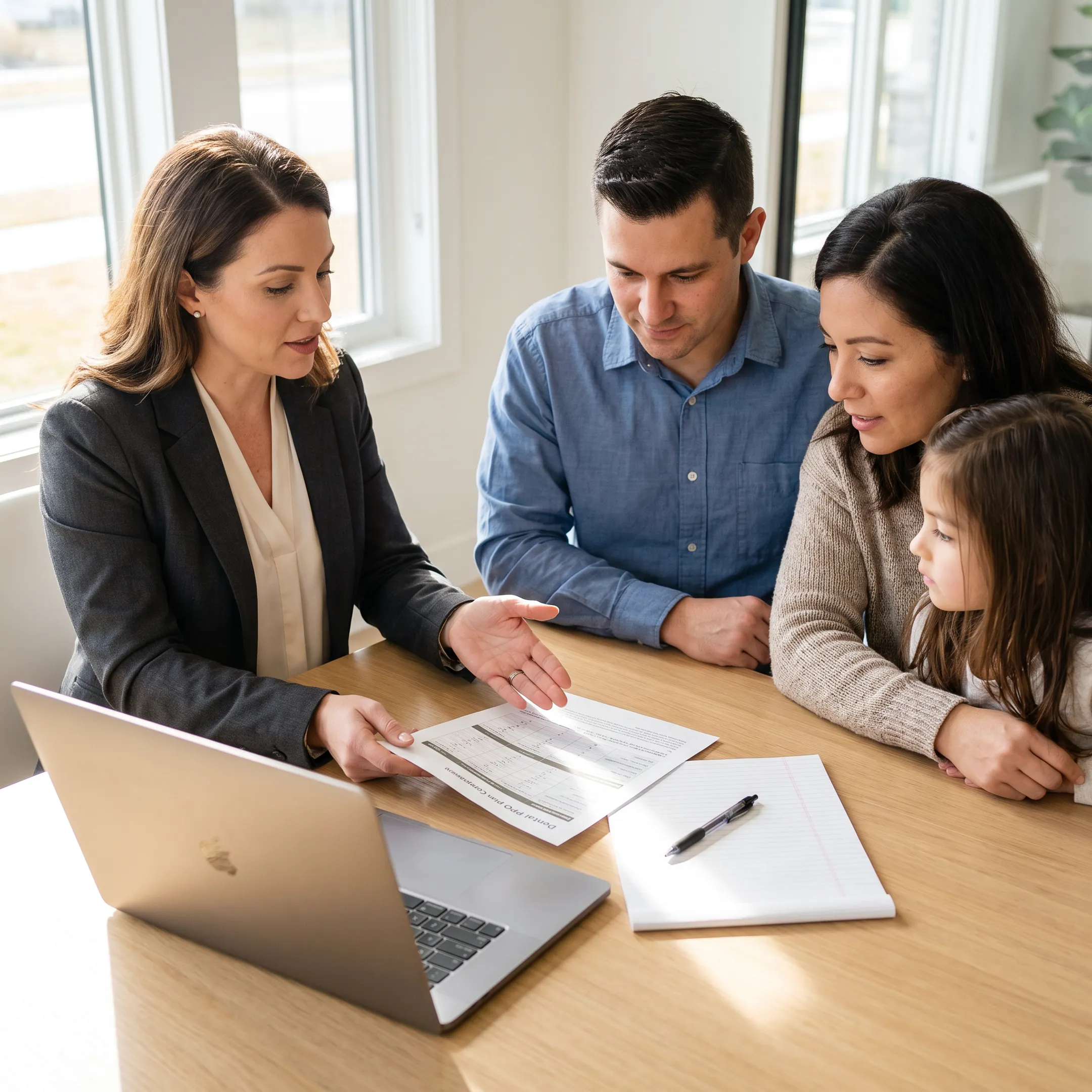 Advisor discussing dental insurance options with a New York family