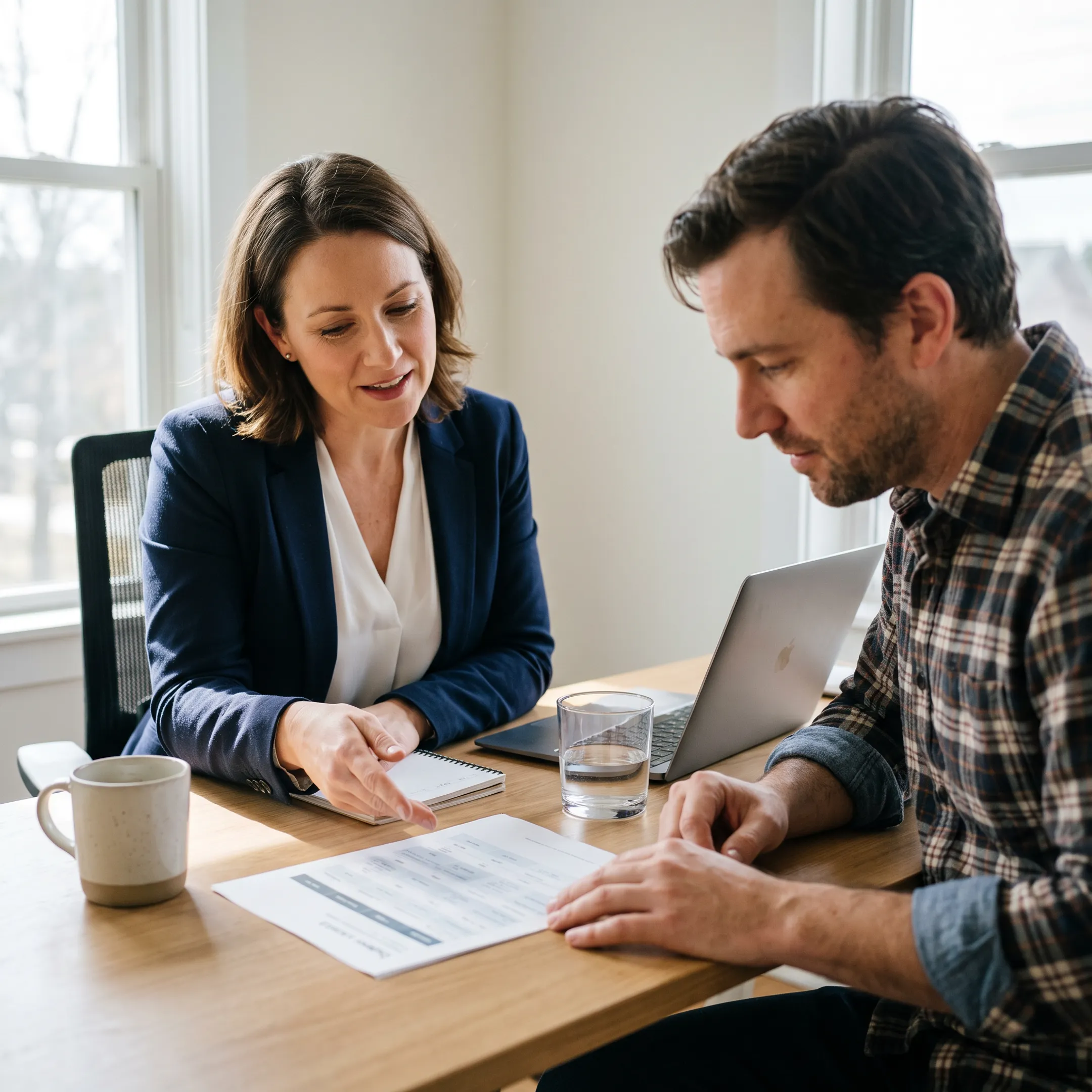 Self-employed professional reviewing dental insurance options with an advisor
