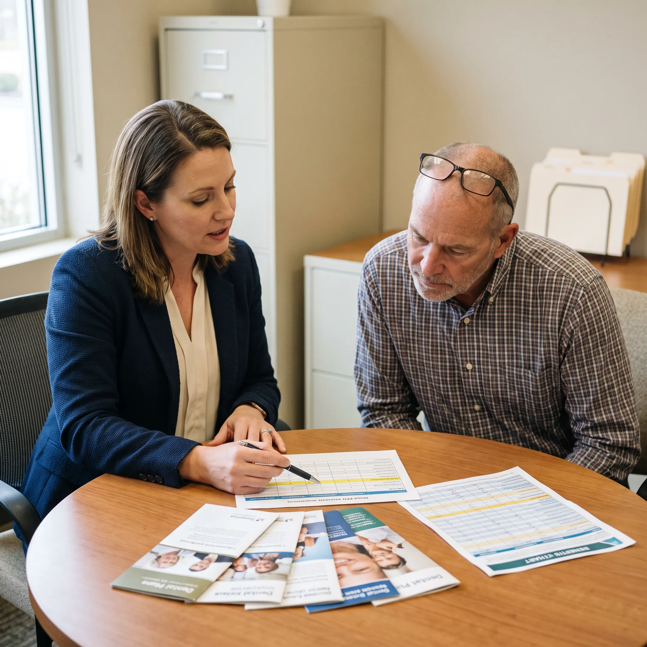 Advisor comparing dental insurance plans with Texas customer