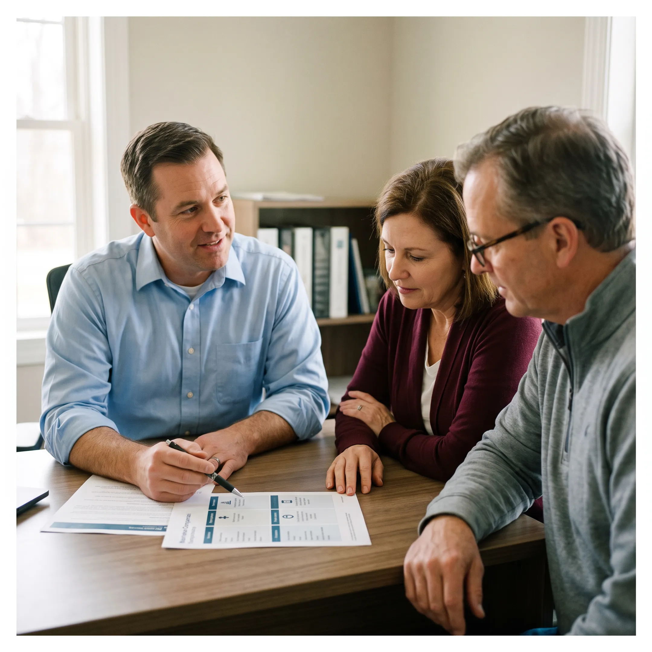 Insurance advisor explaining dental and vision coverage options
