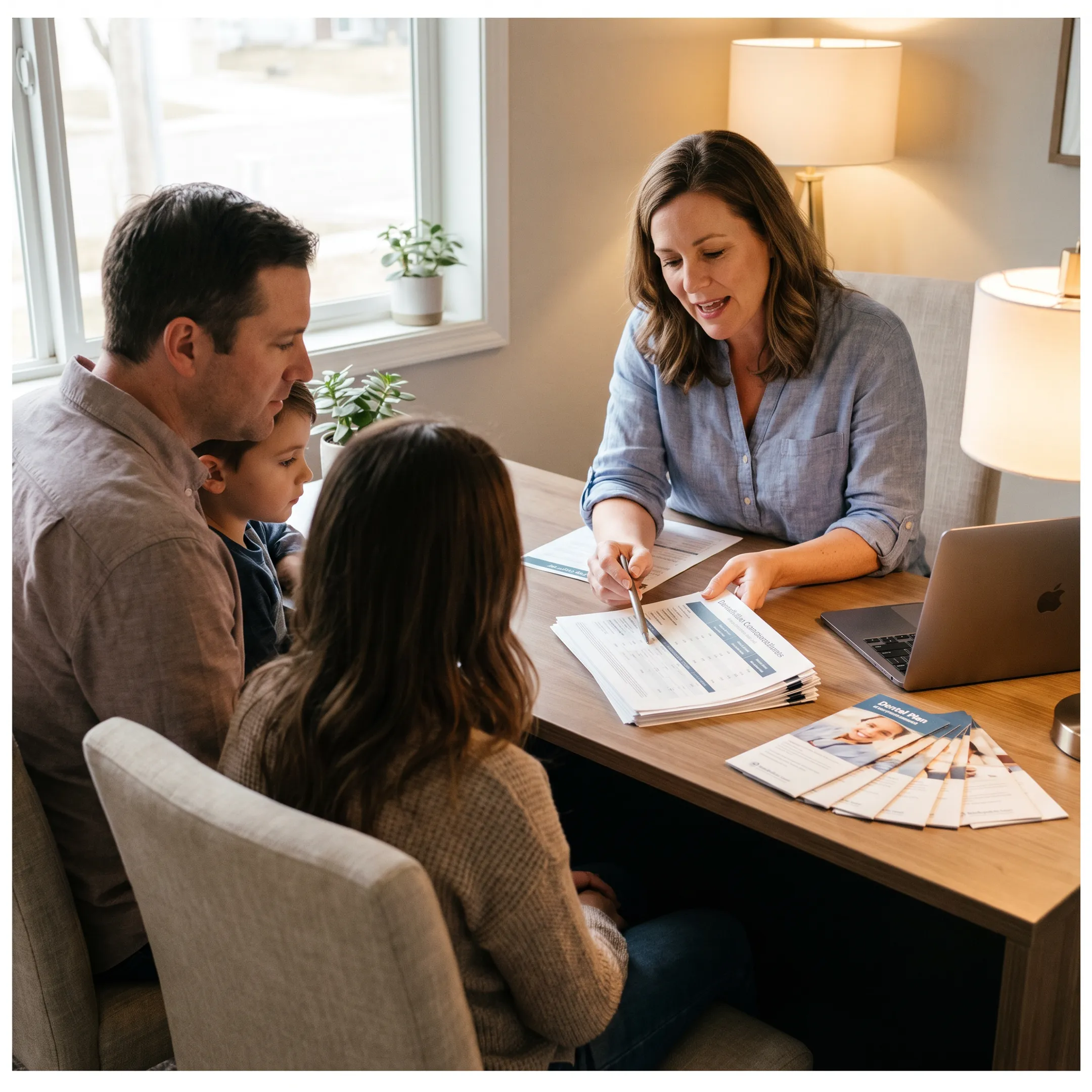 Iowa family reviewing dental insurance options with an advisor