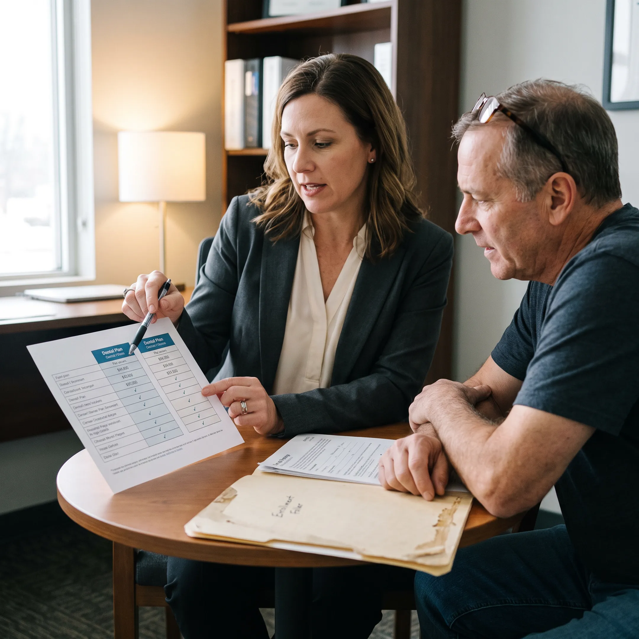 Advisor comparing dental insurance plans with a client