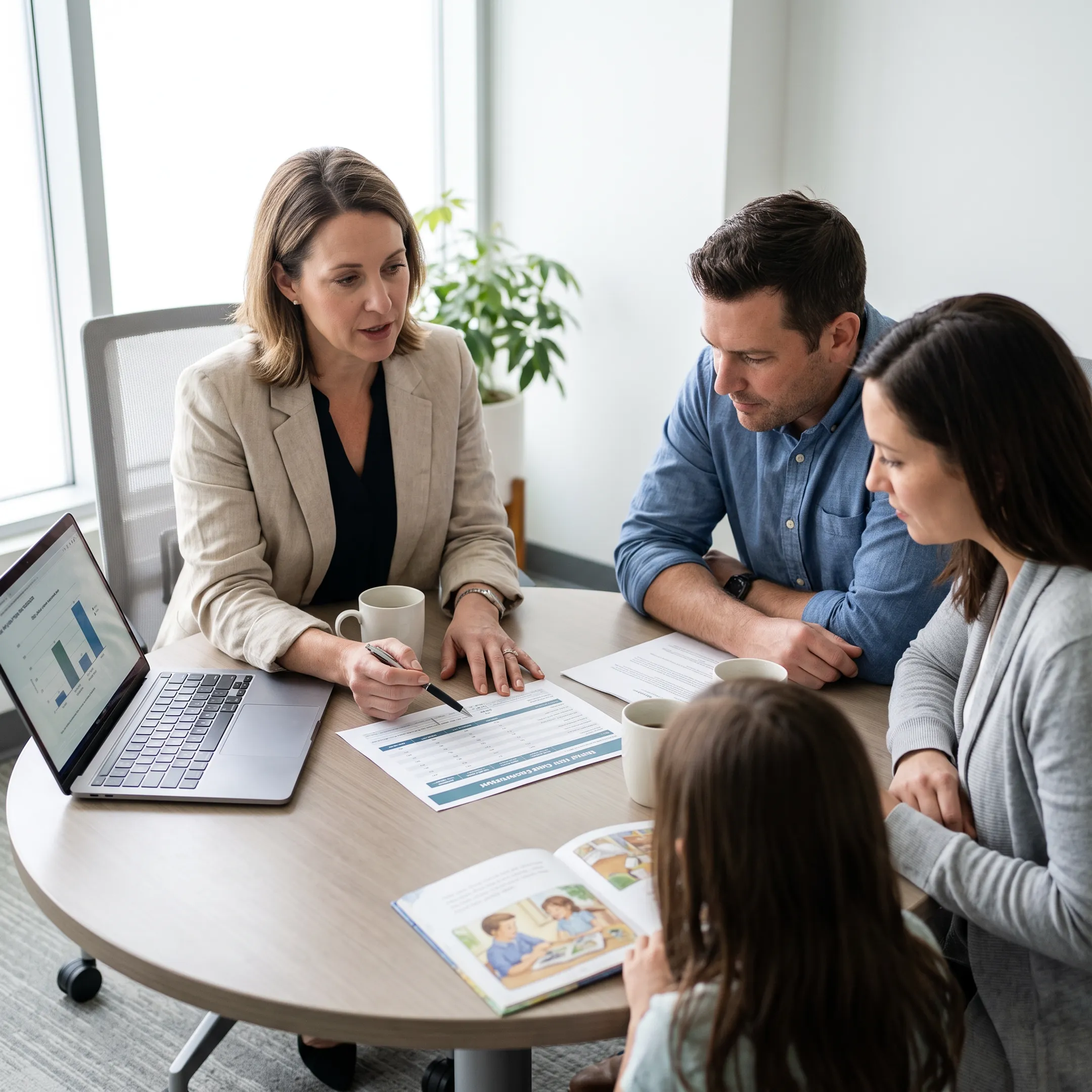 Advisor helping family compare dental insurance plans