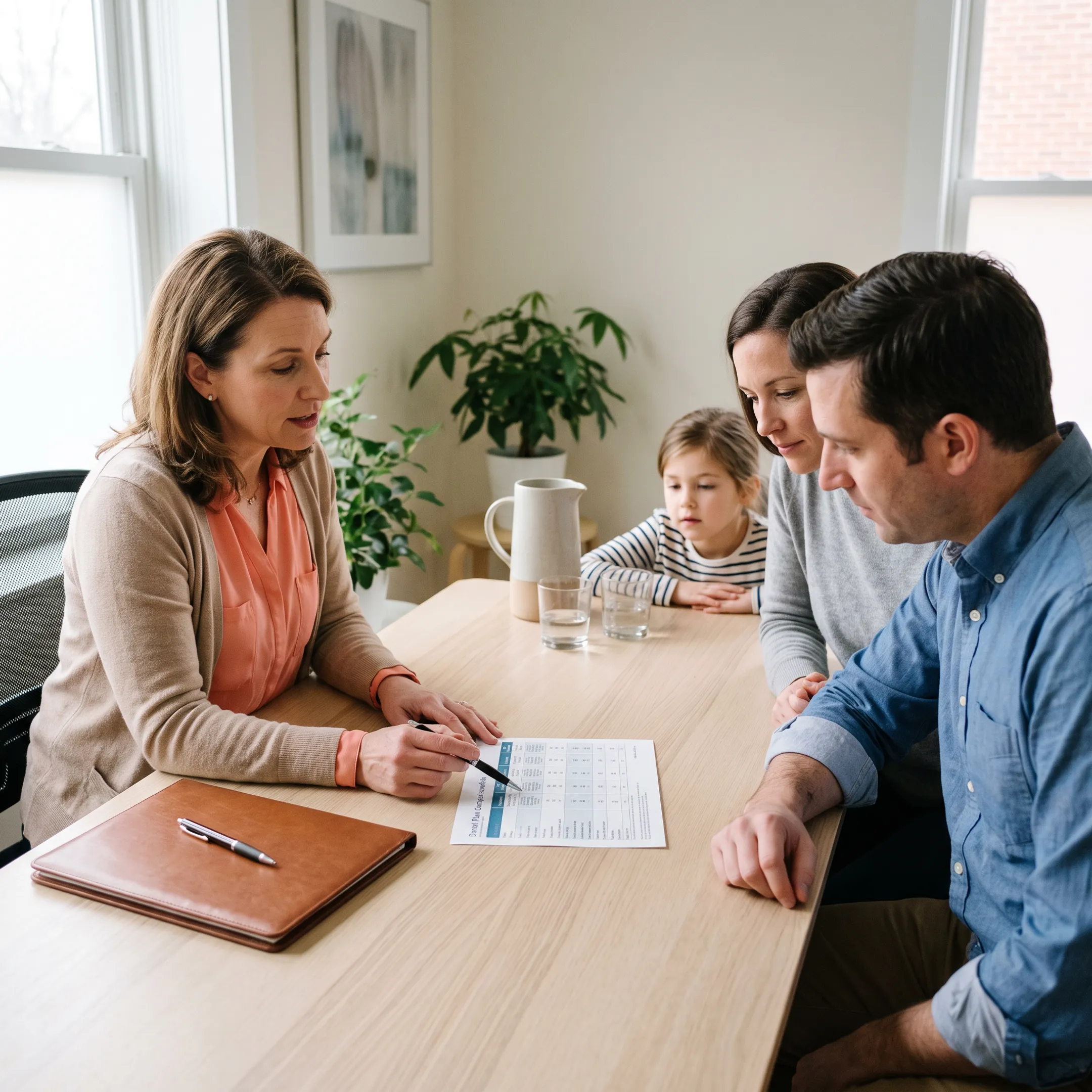 Agent discussing Florida dental insurance options with a family