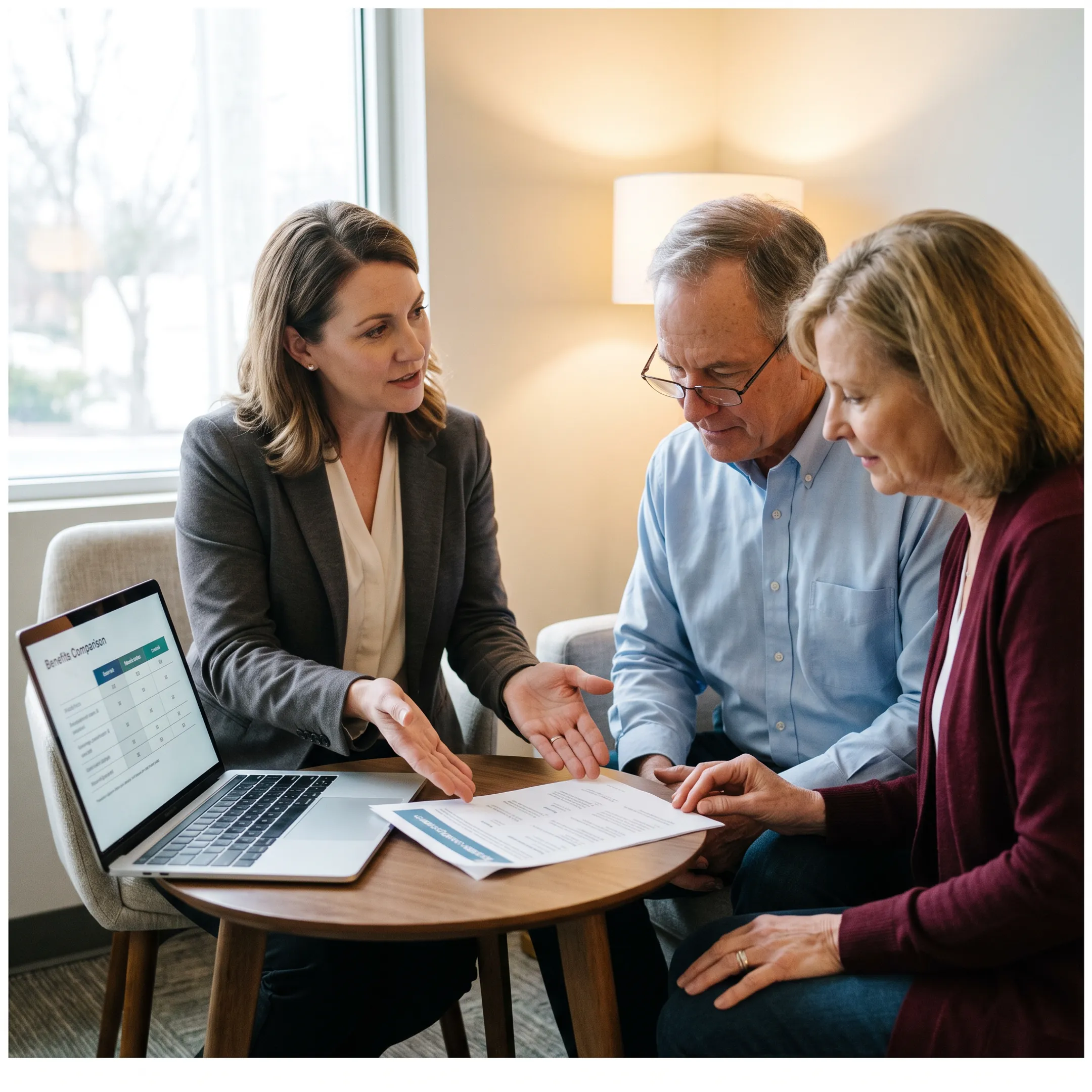 Advisor explaining dental insurance coverage to a couple