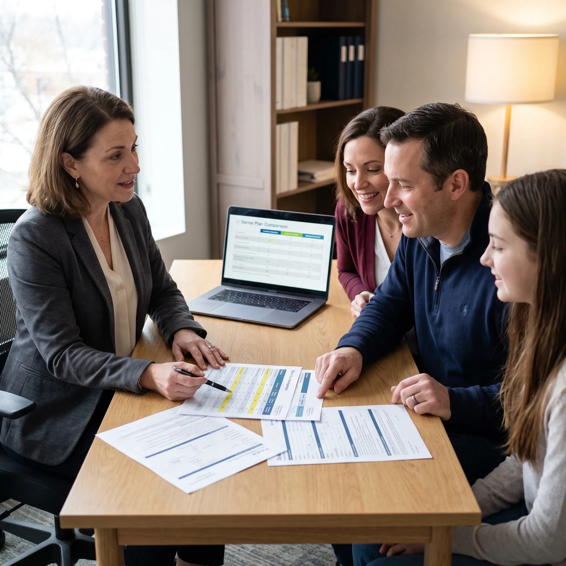 Family reviewing dental insurance options with an advisor