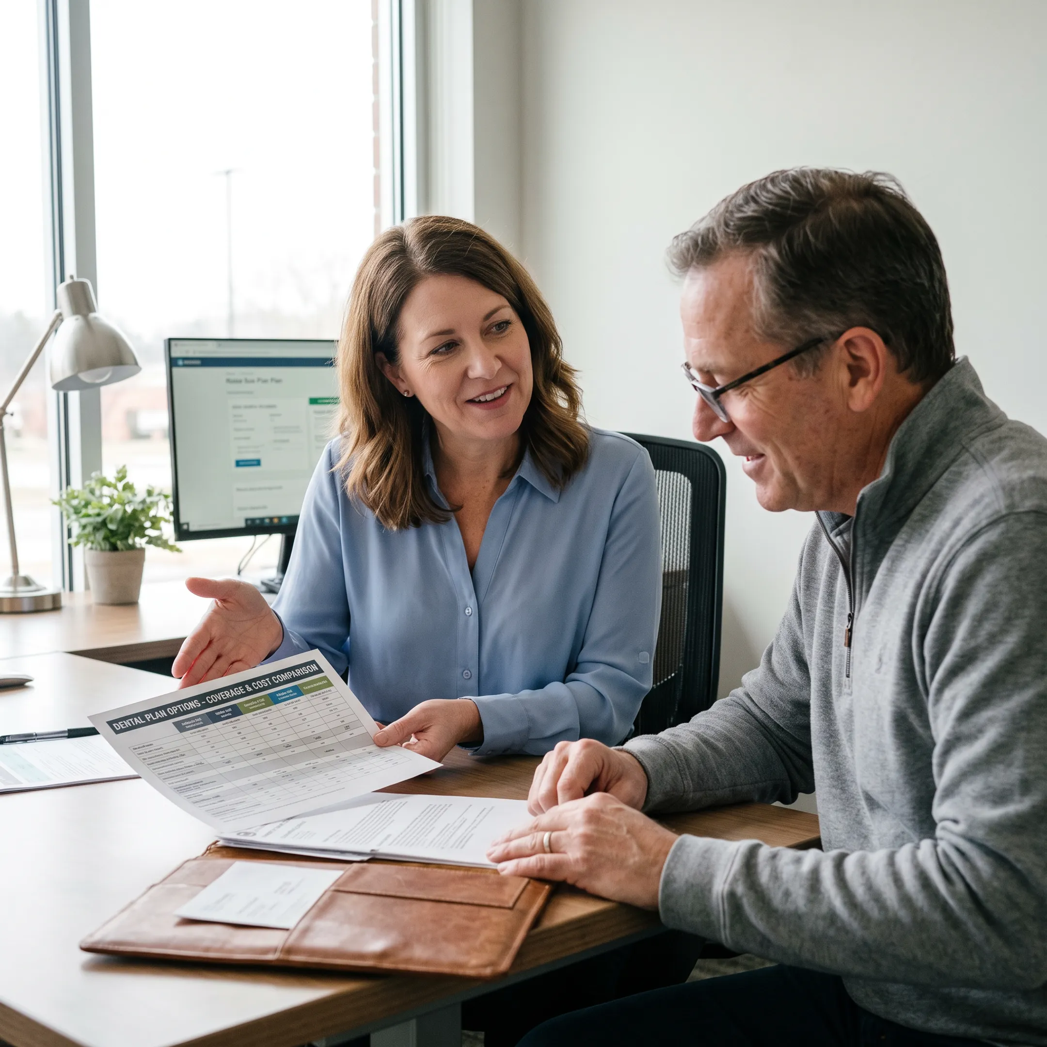 Individual reviewing dental insurance options with an advisor