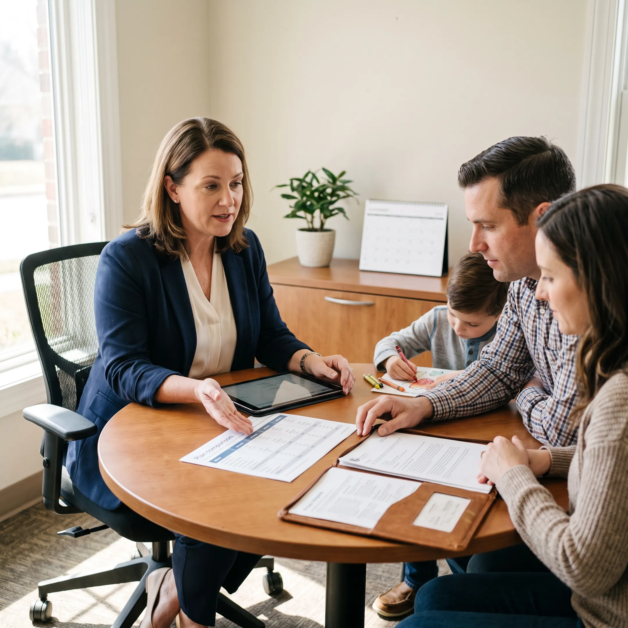 Advisor helping Indiana family compare dental insurance plans