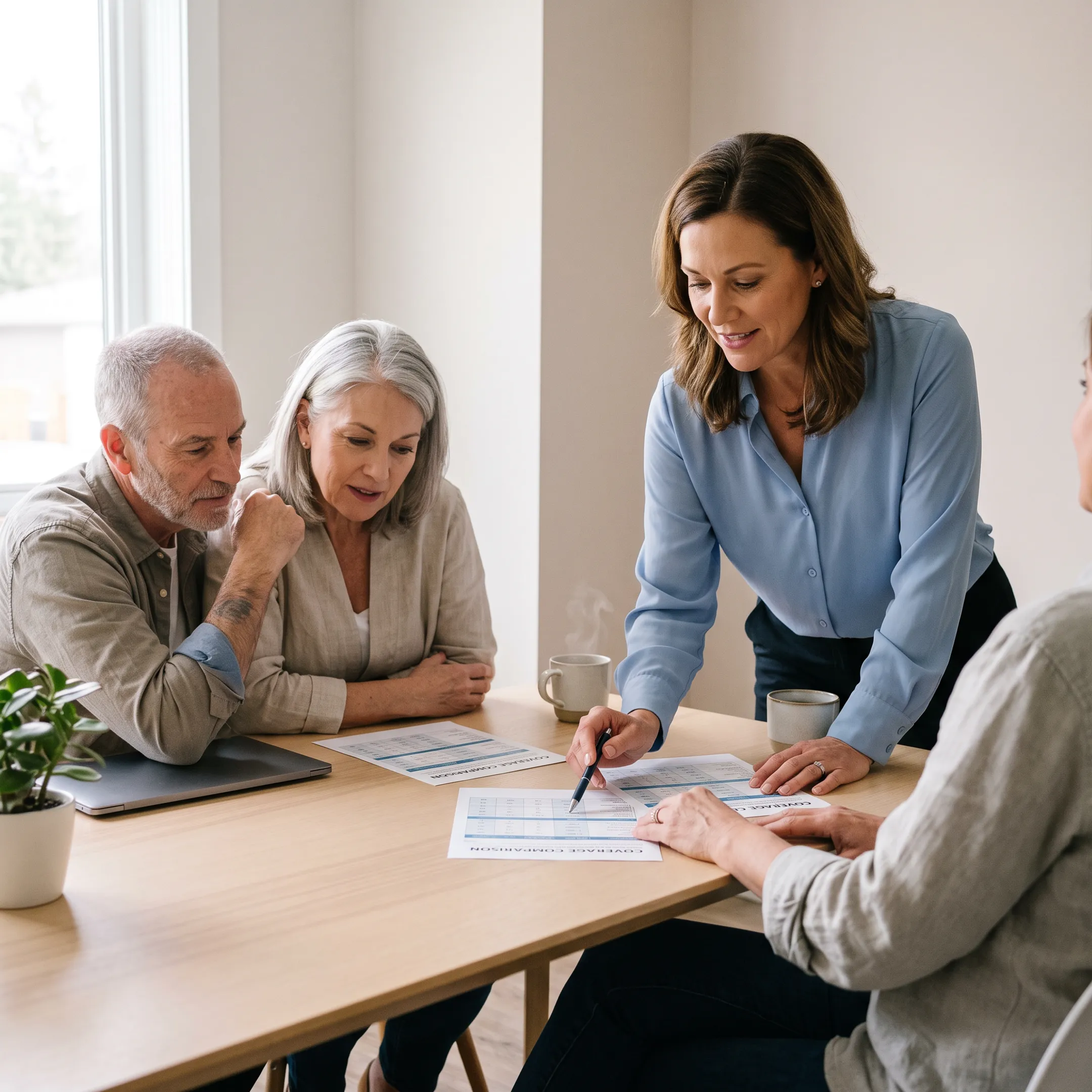 Senior couple reviewing dental insurance options with an advisor