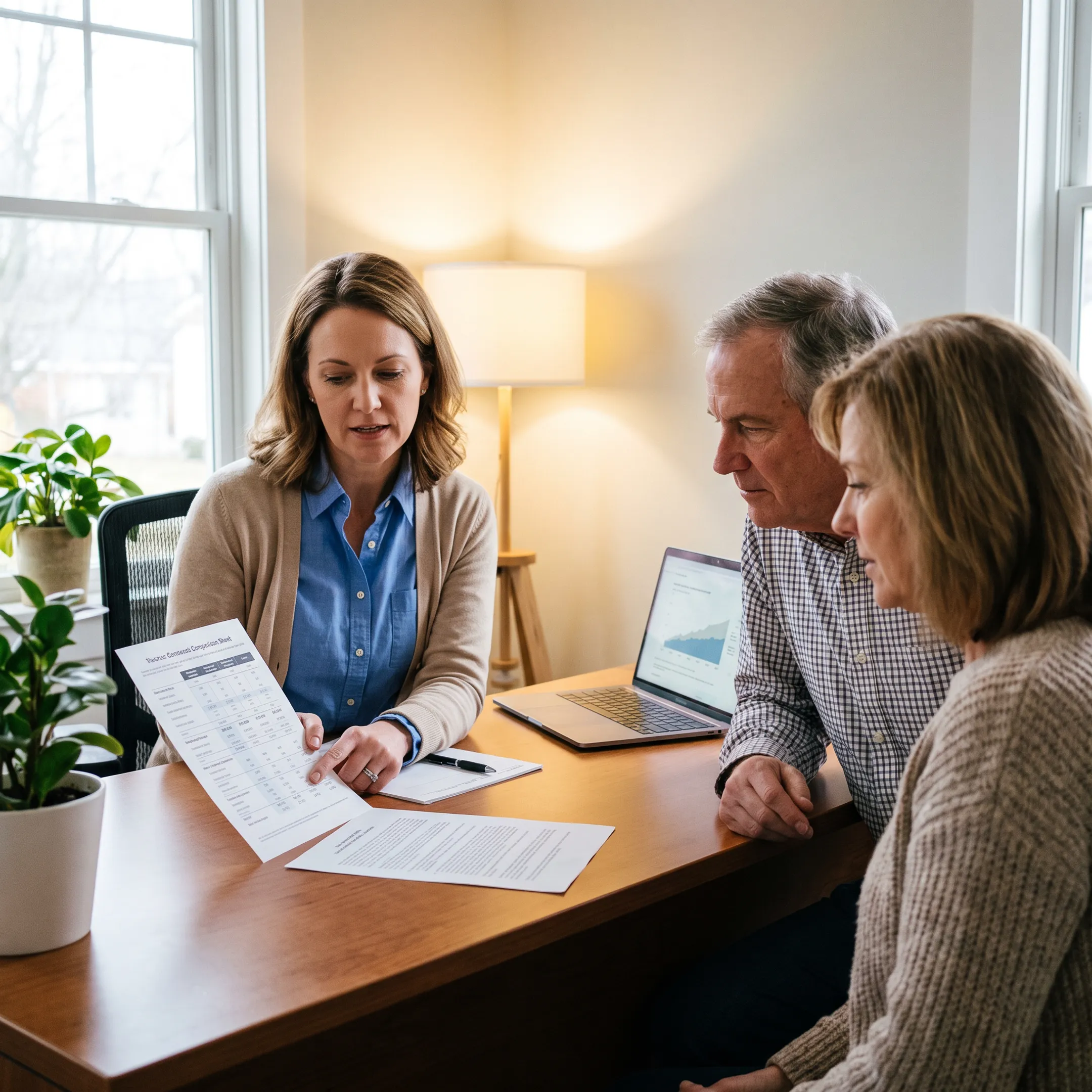 Advisor helping a couple compare dental insurance plans
