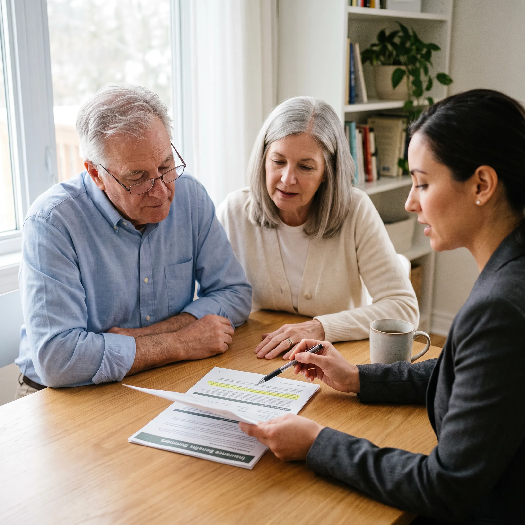 Senior couple discussing dental insurance options with an advisor