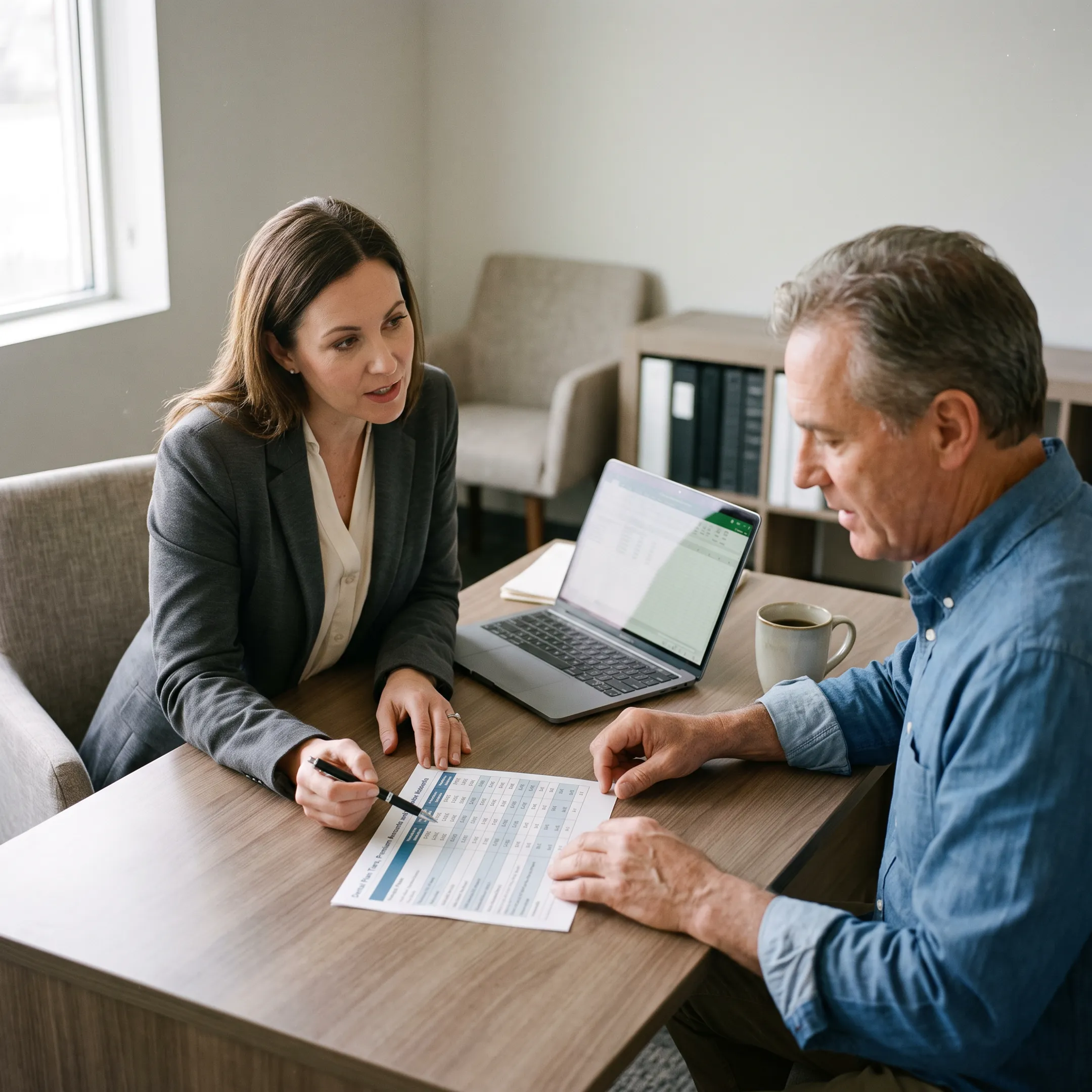 Insurance advisor comparing dental plan benefits with a client