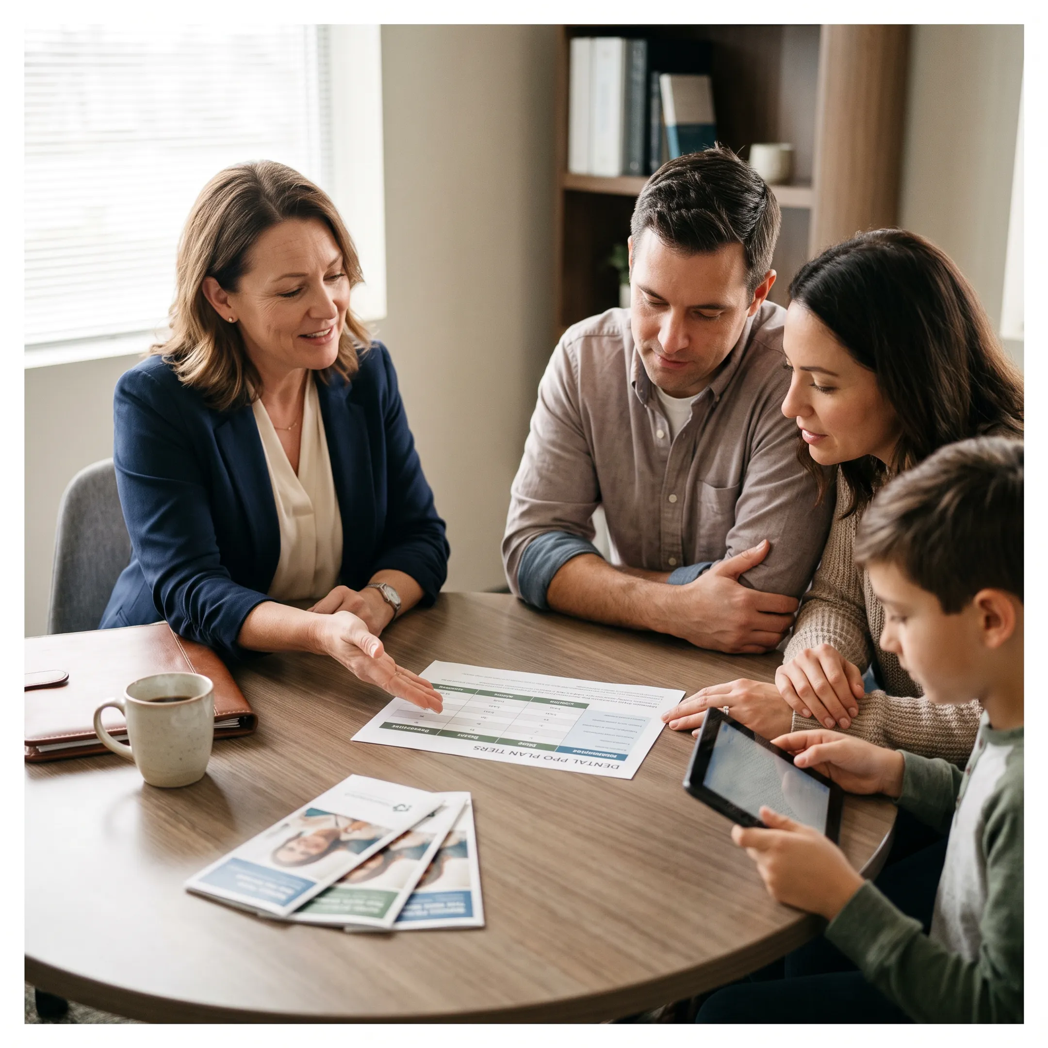 Family reviewing PPO dental insurance options with an advisor